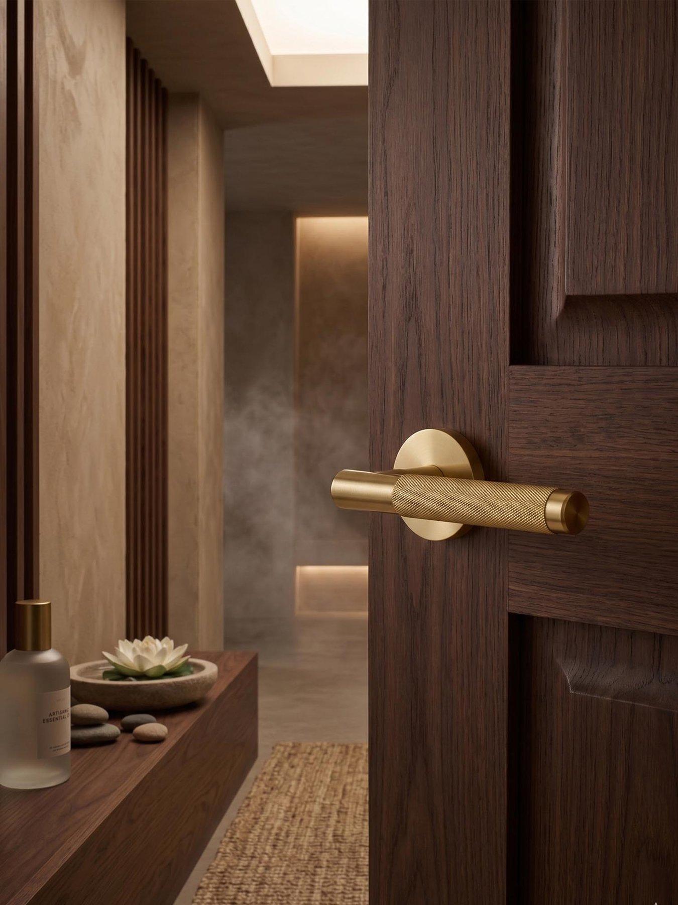 Image 4 of 5 of Brass Door Lever Handle - Gold - Knurled