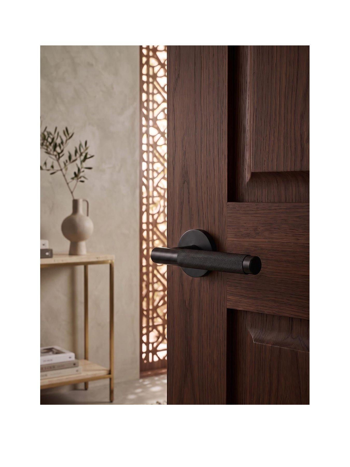 Brass Door Lever Handle - Black - Knurled