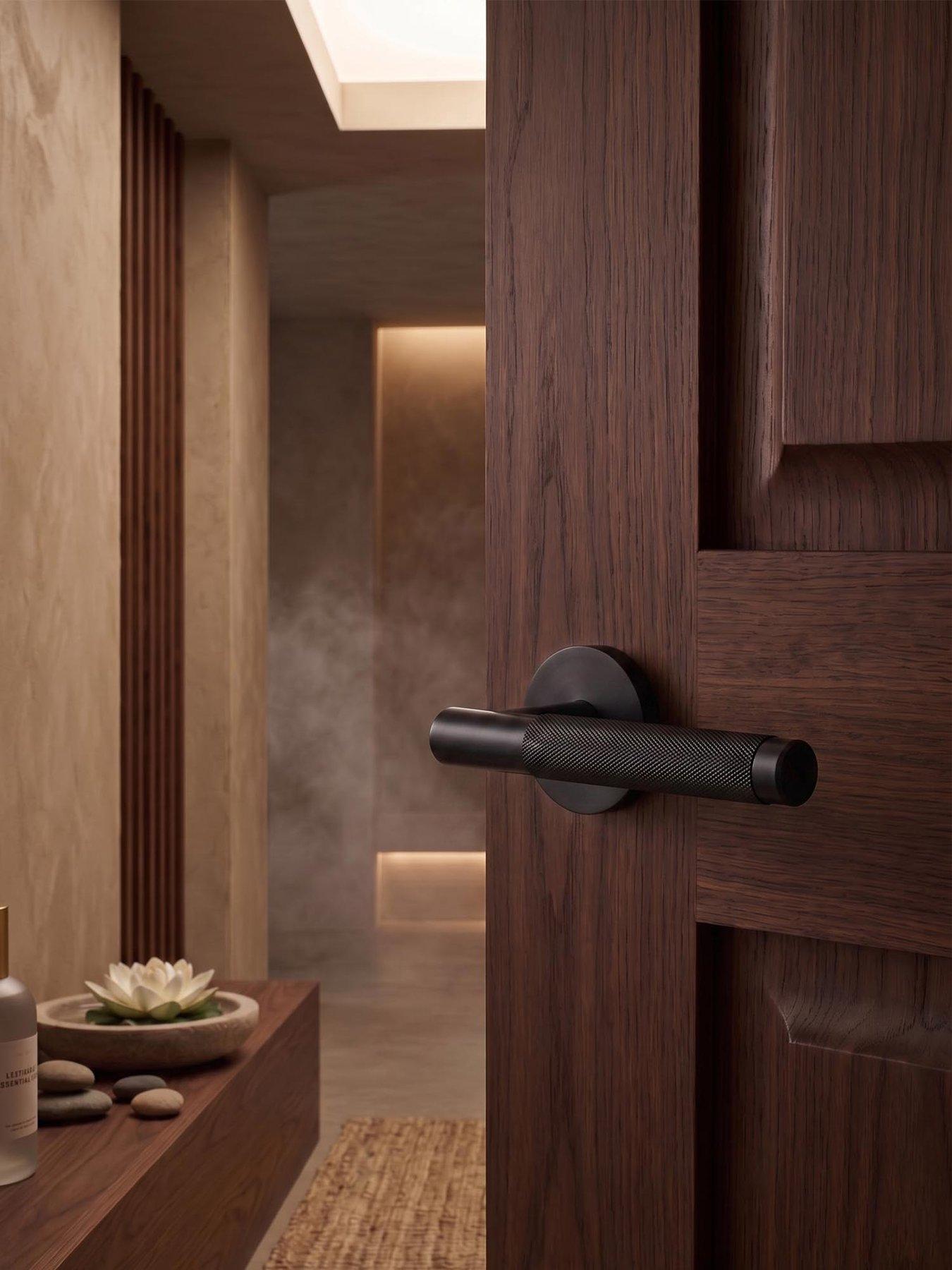 Image 4 of 5 of Brass Door Lever Handle - Black - Knurled