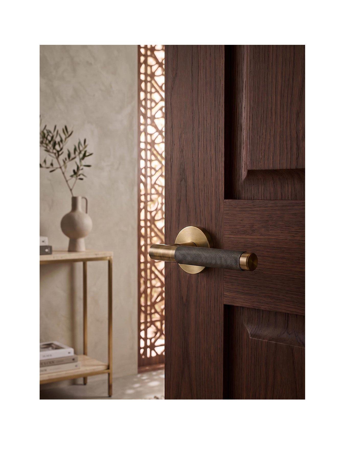 Brass Door Lever Handle - Antique Gold - Knurled