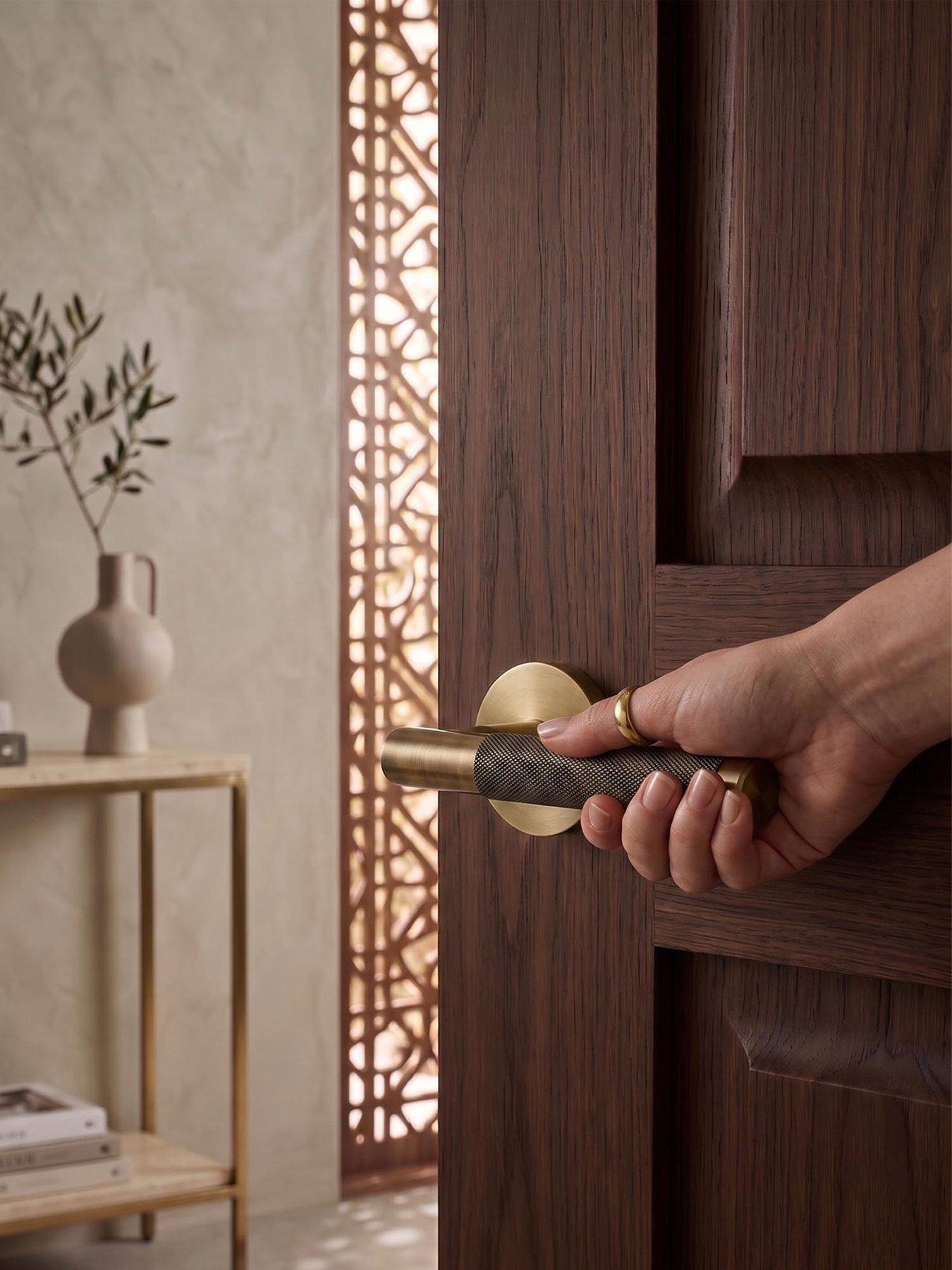 Image 2 of 5 of Pushka Home Brass Door Lever Handle - Antique Gold - Knurled