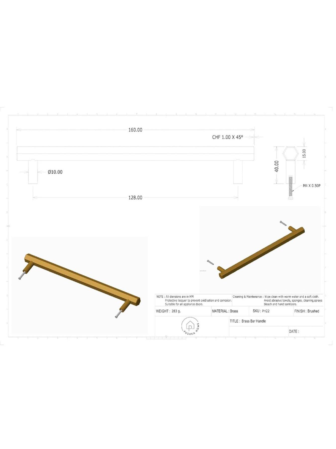 Image 7 of 7 of Brass Bar Handle - Gold - Hole Centre 128mm - Hexagonal