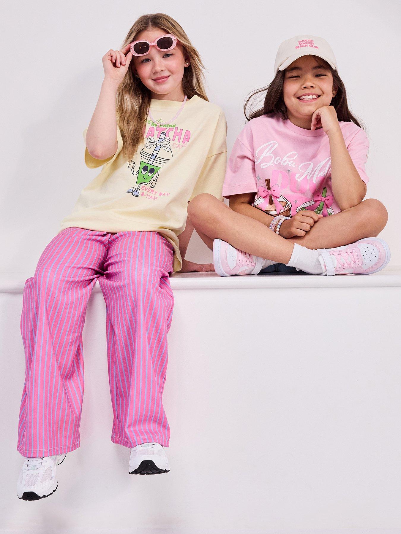 The Very Collection Girls Matcha Slogan T-Shirt And Trousers Set - Yellow