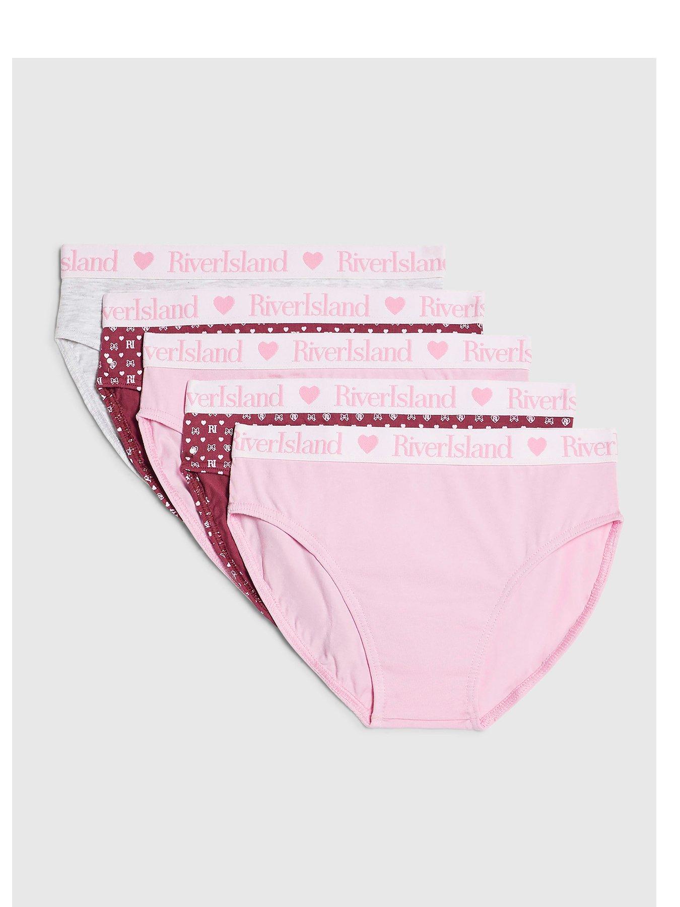 River Island Girls' RI Monogram Cotton Rich Briefs 5 Pack - Burgundy