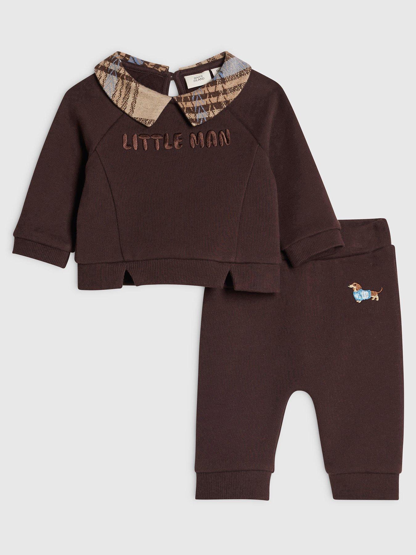 River Island Baby Boys Handsome Little Man Shirt Set - Brown