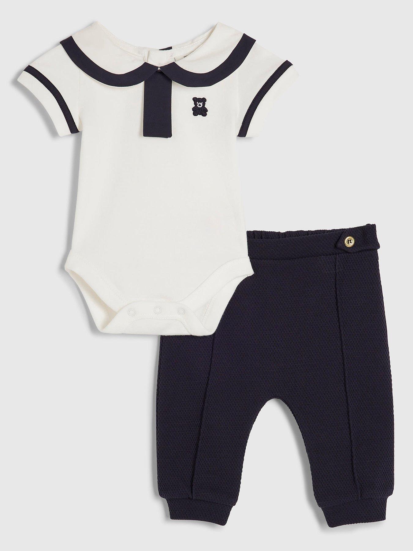 River Island Baby Boys Sailor Tie Bear Top Set - Navy