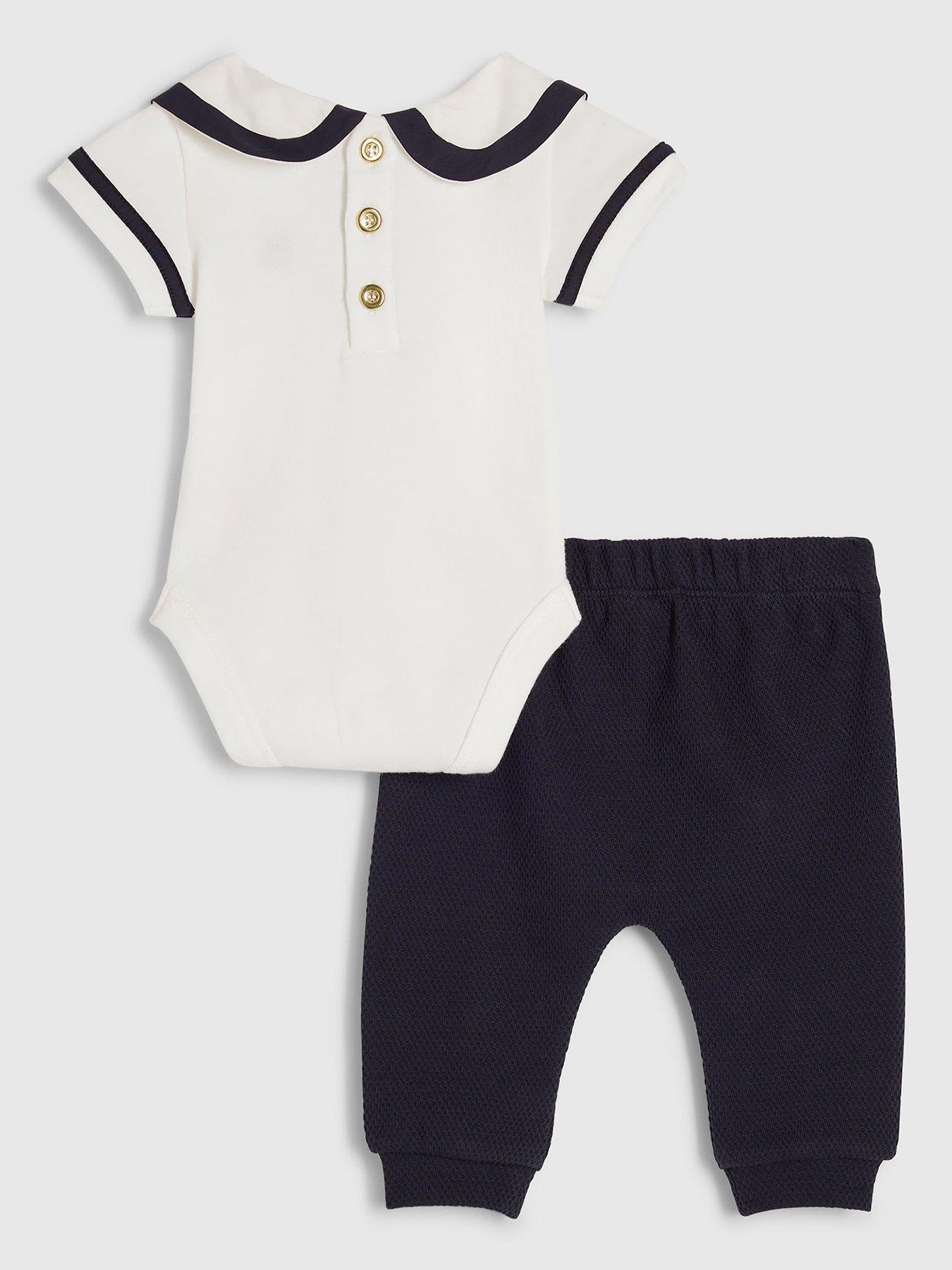 Image 2 of 5 of River Island Baby Baby Boys Sailor Tie Bear Top Set - Navy