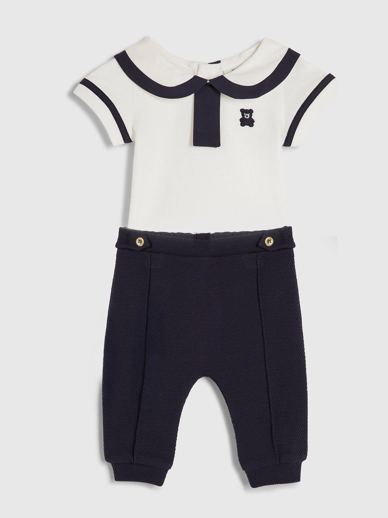 Image 3 of 5 of River Island Baby Baby Boys Sailor Tie Bear Top Set - Navy