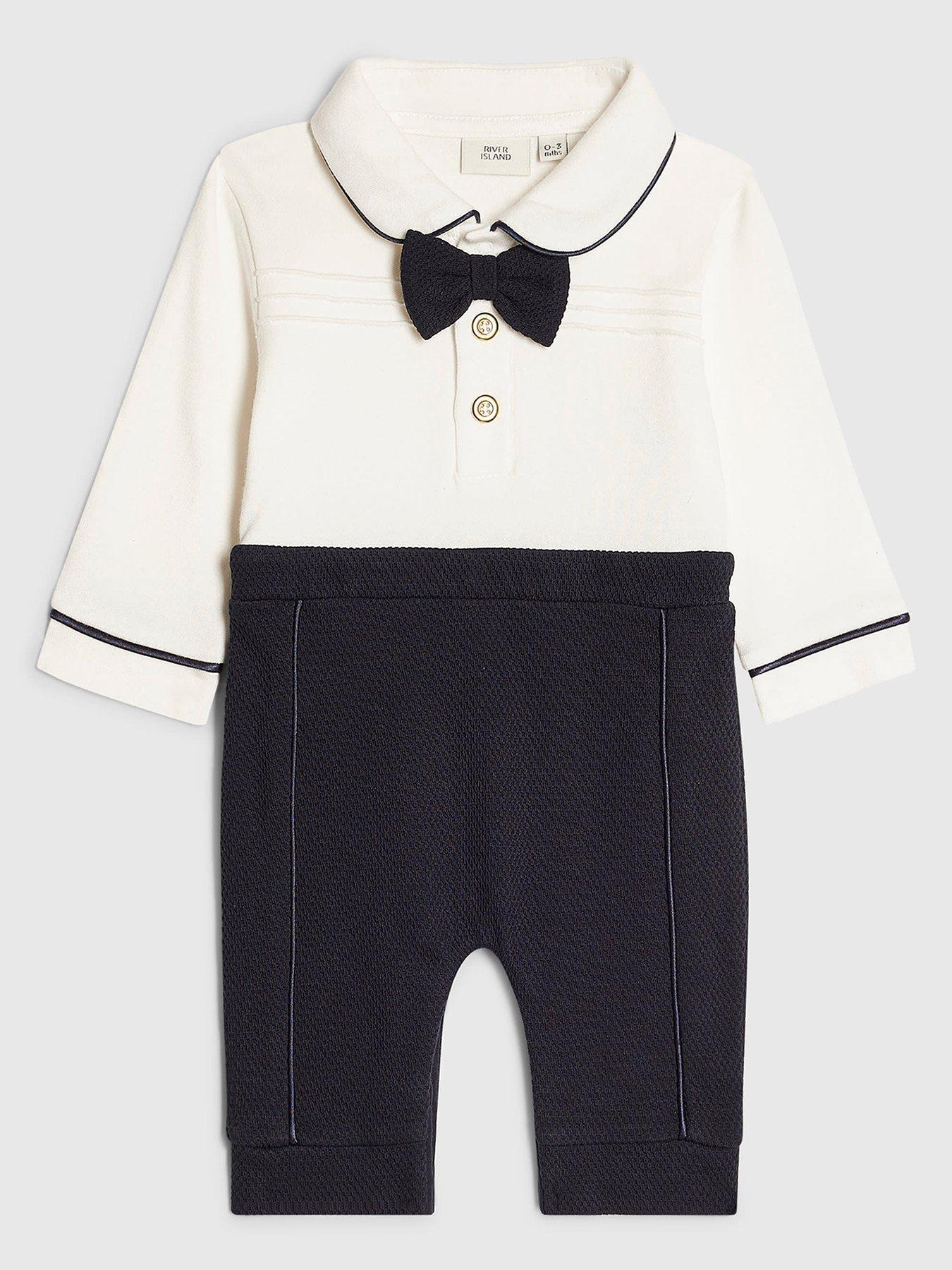 River Island Mini Baby Boys Bow Tie Top And Trousers Set - Navy