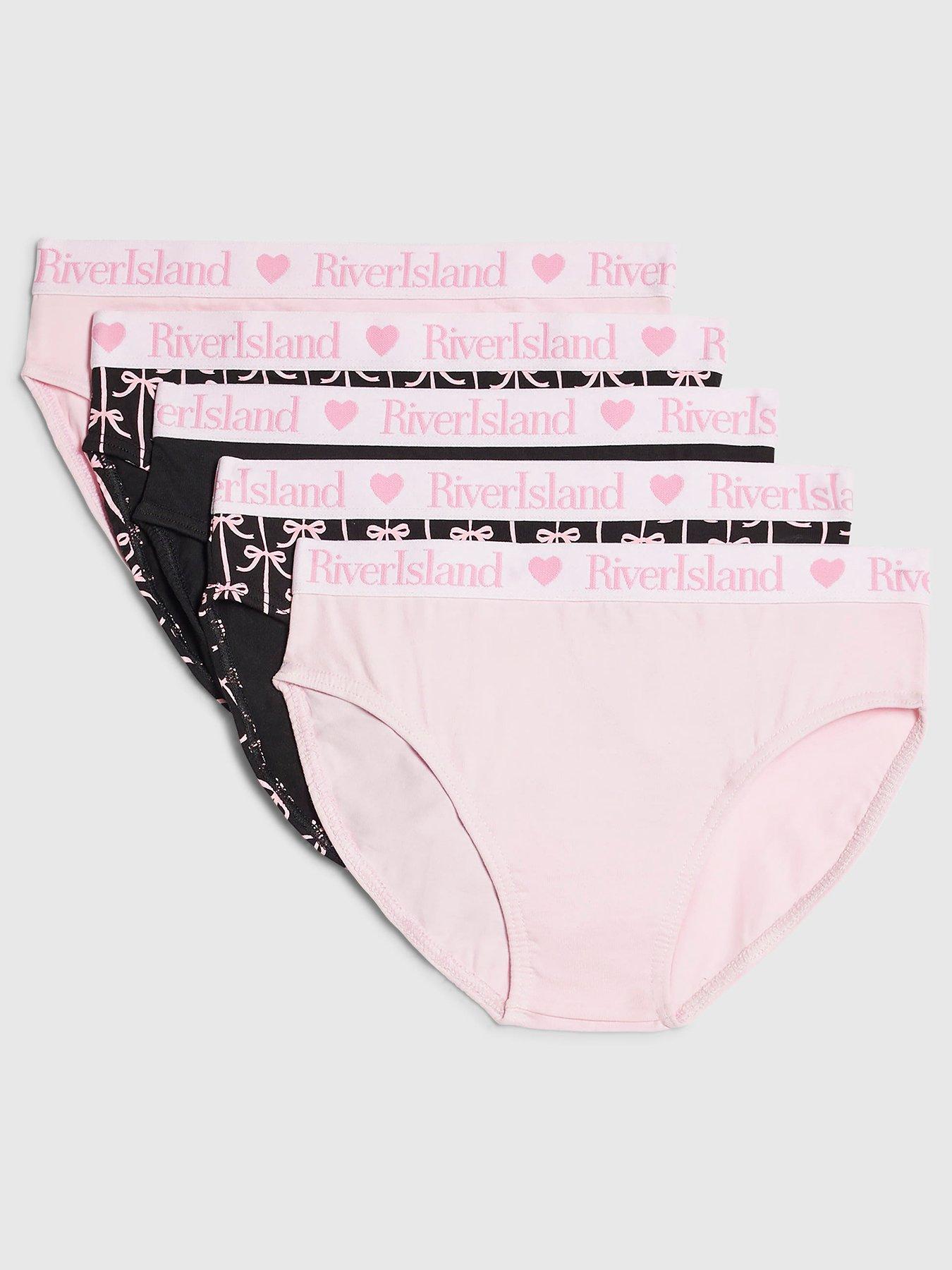 River Island Girls Bow Print Pack Of 5 Briefs - Pink/Black