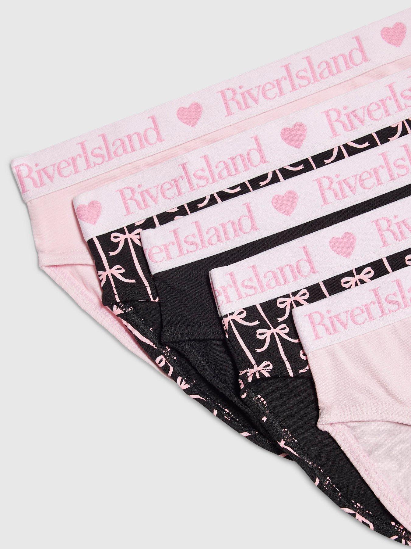 Image 2 of 3 of River Island Girls Bow Print Pack Of 5 Briefs - Pink/Black