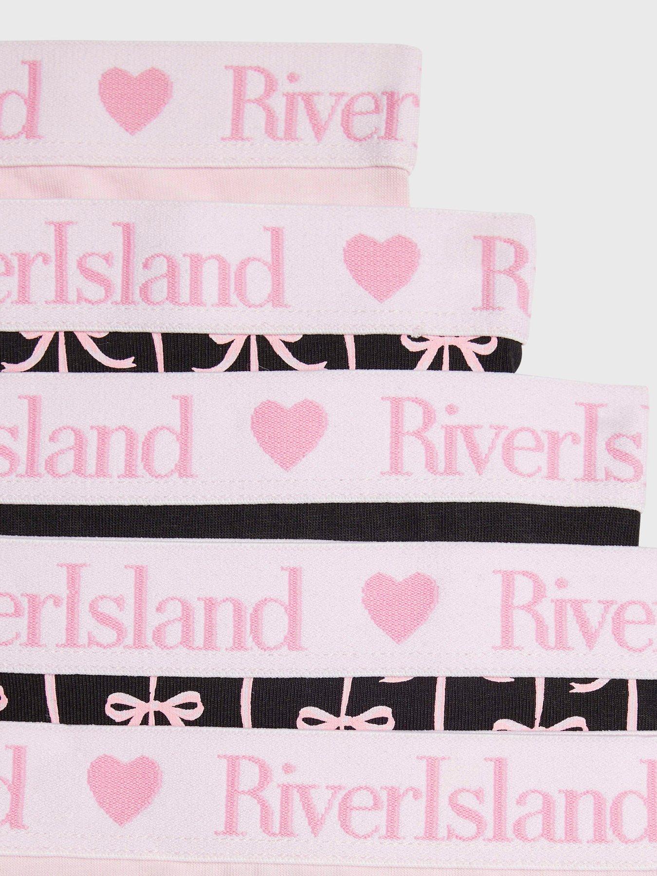 Image 3 of 3 of River Island Girls Bow Print Pack Of 5 Briefs - Pink/Black