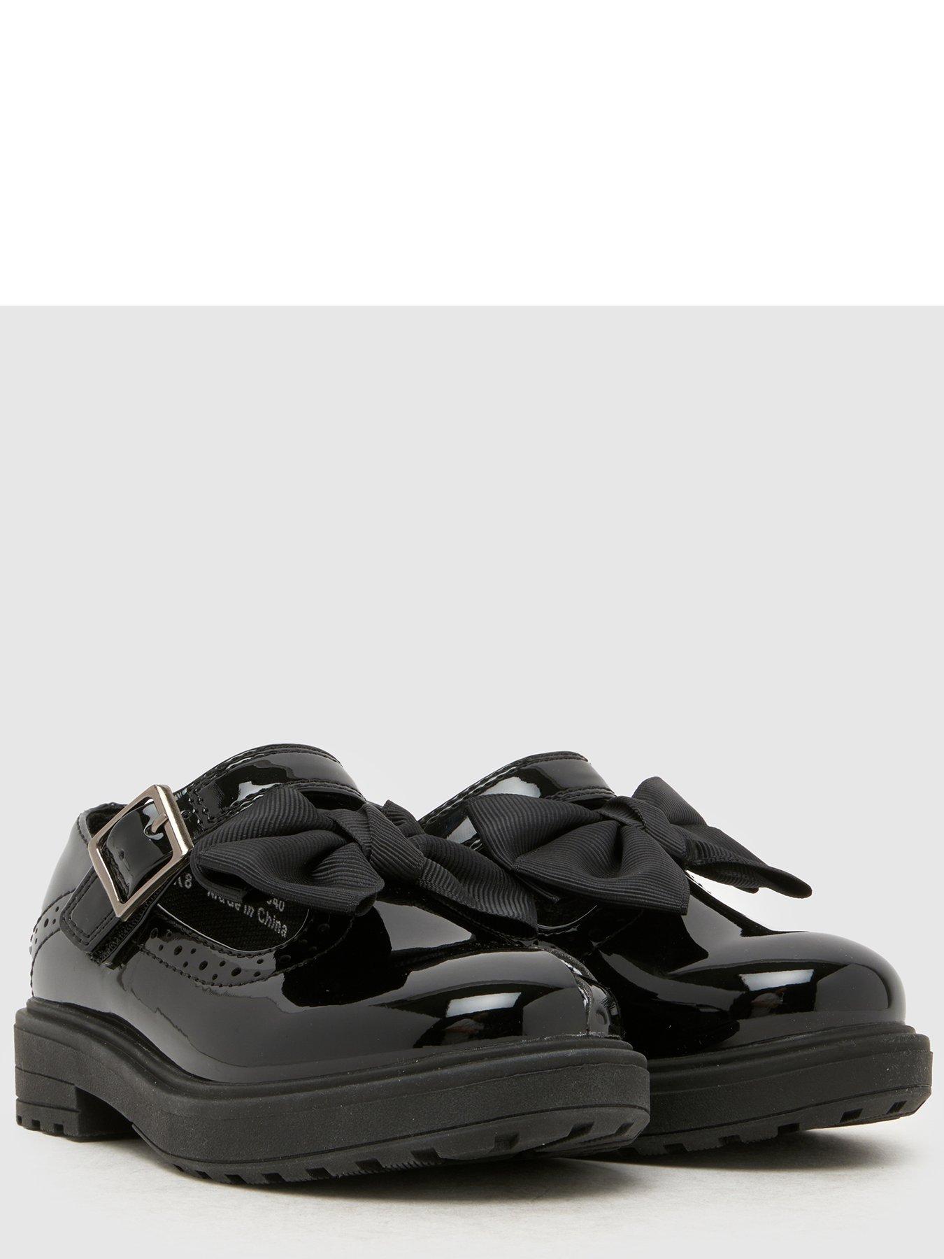 Image 4 of 4 of Schuh Patent Bow T-Bar School Shoes - Black