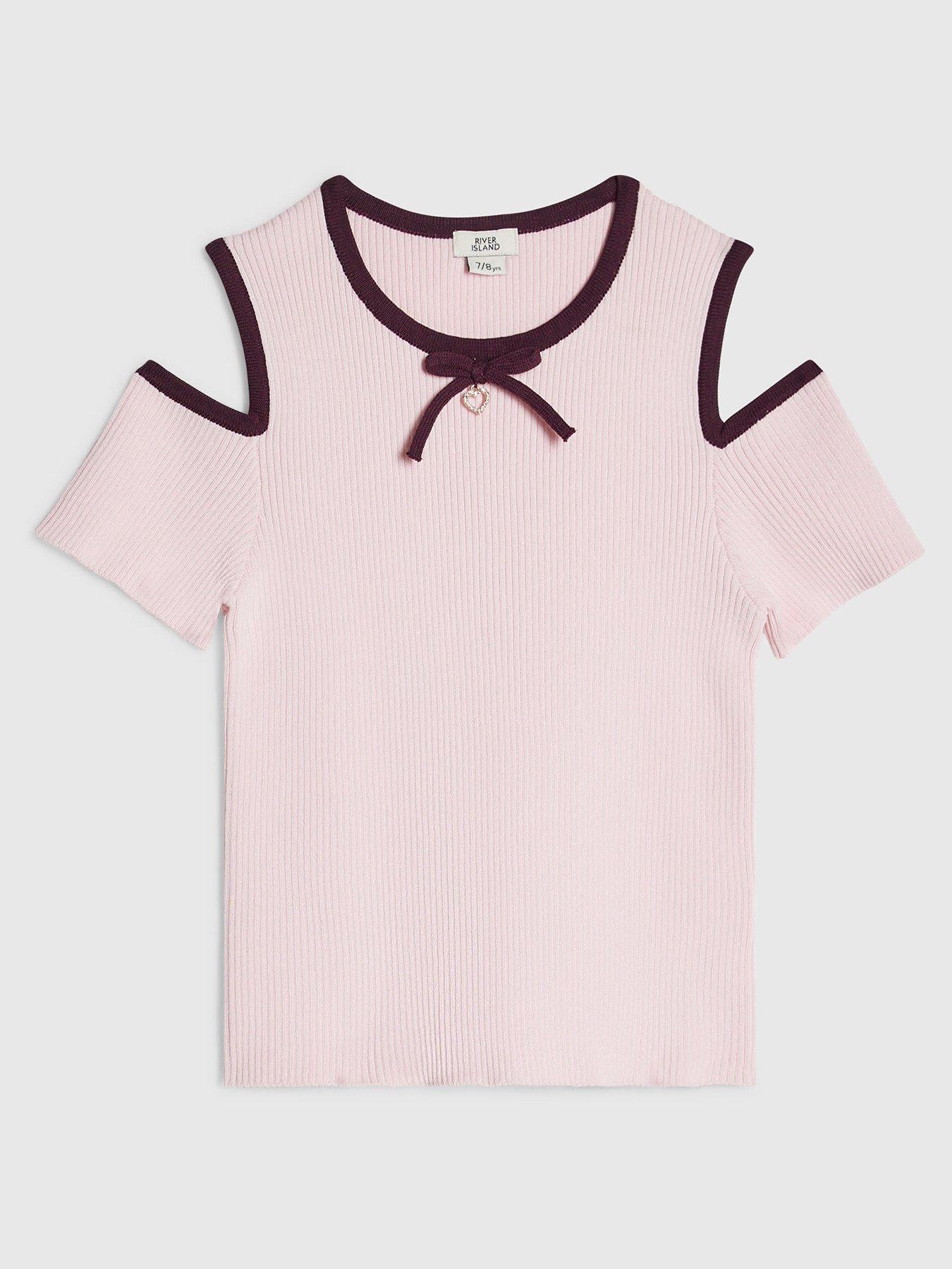 River Island Girls Cut Out Shoulder Bow Top - Pink