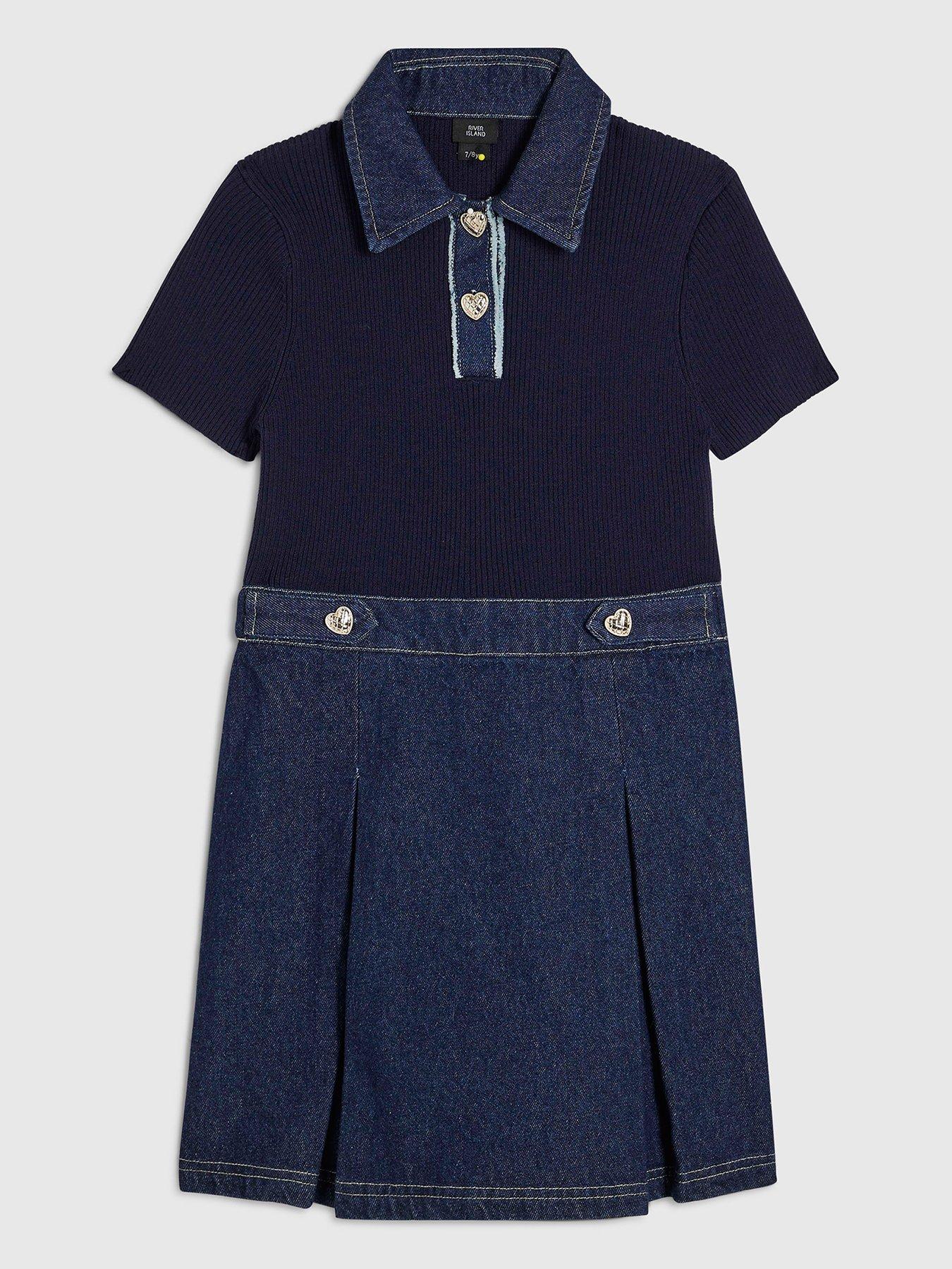 River Island Girls Denim Knit Hybrid Dress - Blue