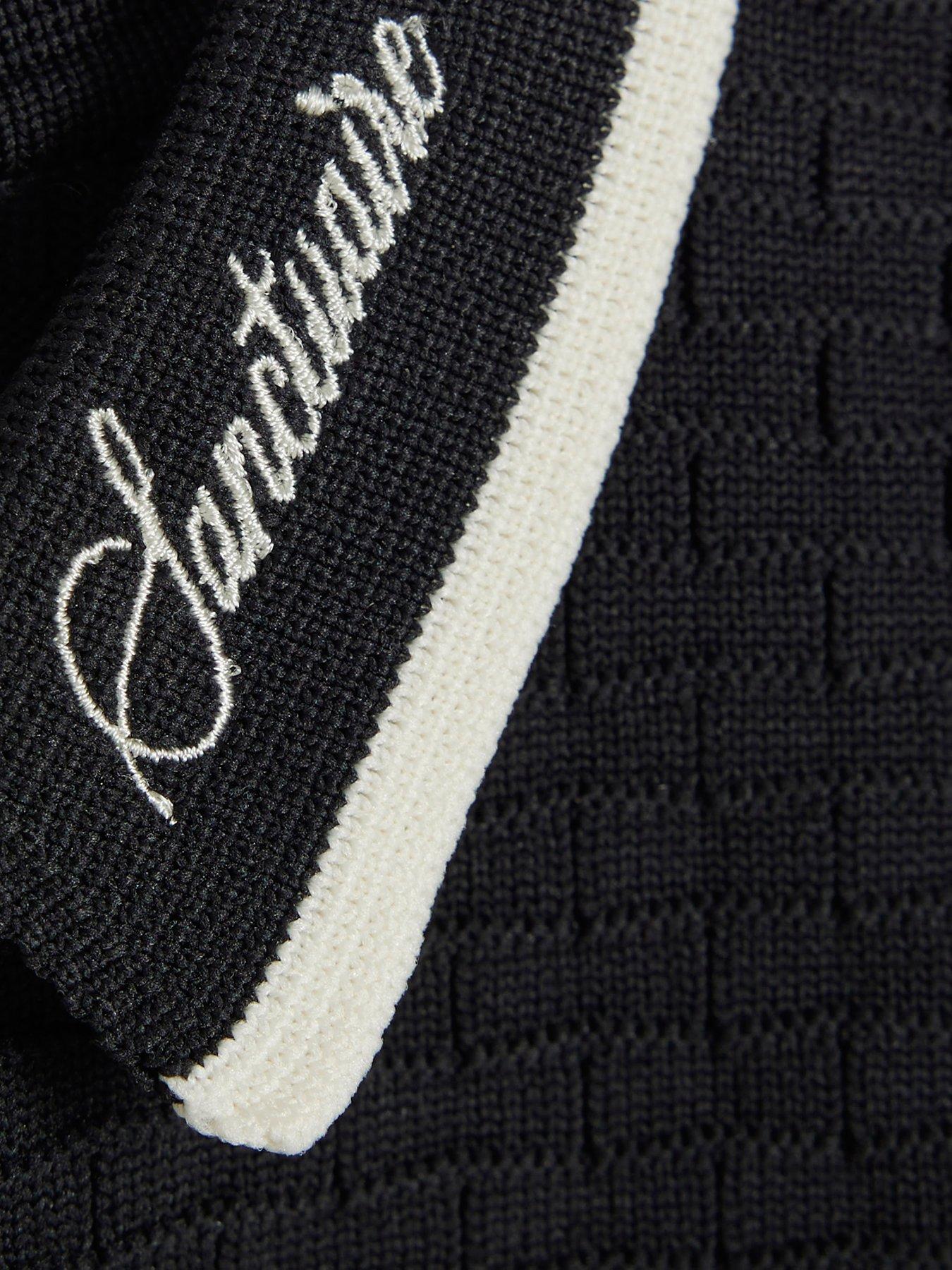 Image 4 of 5 of River Island Mini Boys Textured Quarter Zip Polo Shirt Set - Black
