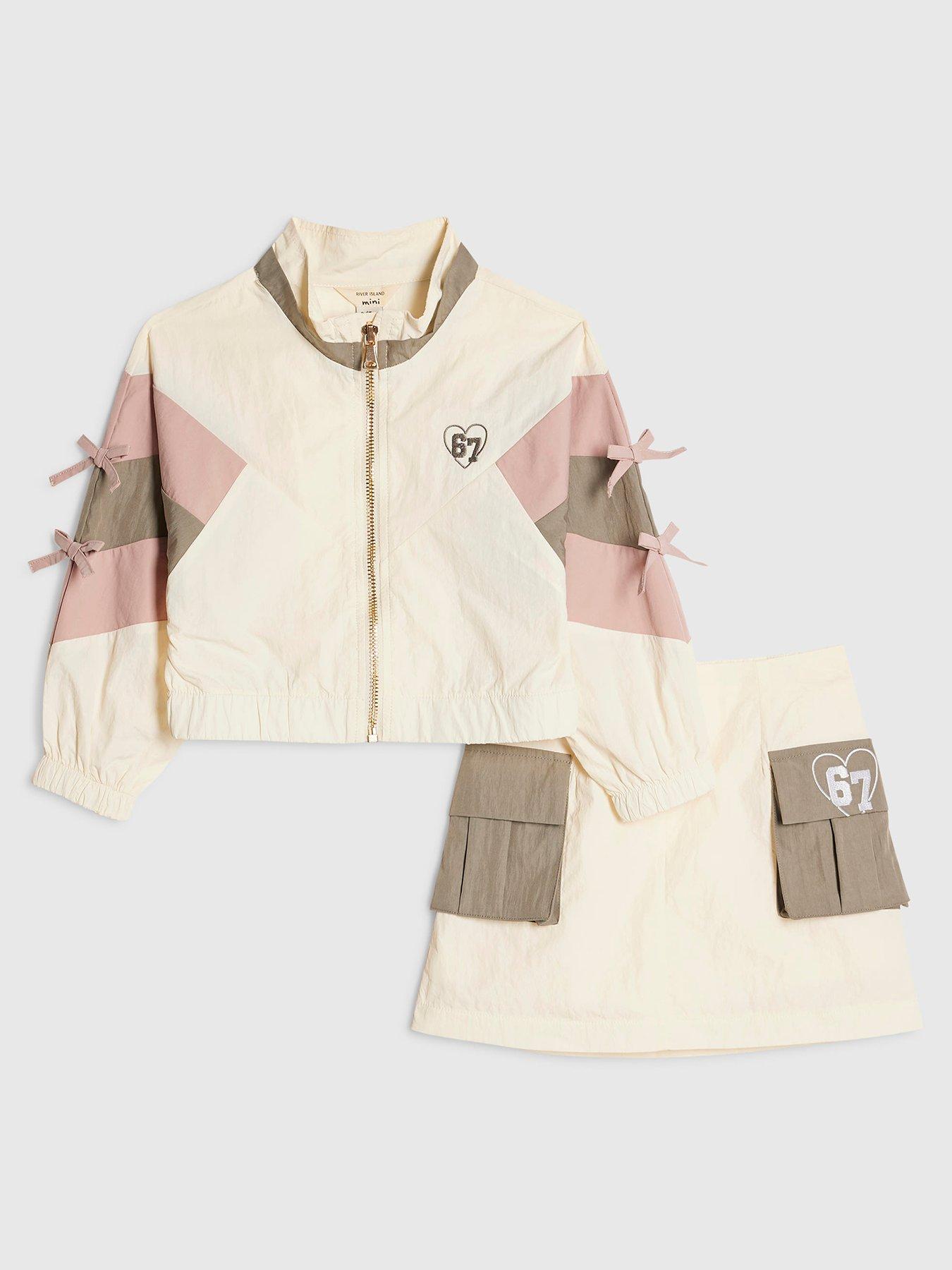 River Island Mini Girls Colour Block Nylon Skirt Set - Cream