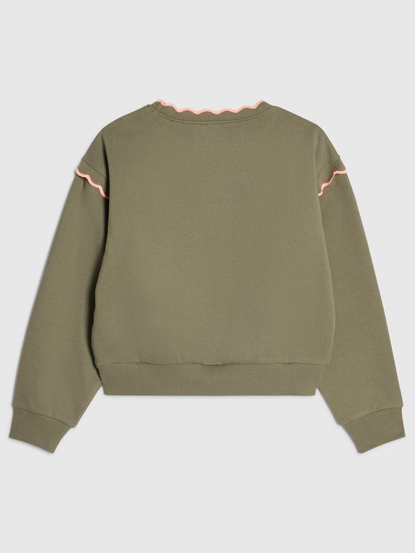 Image 2 of 3 of River Island Girls Scallop Edge RI Sweatshirt - Khaki
