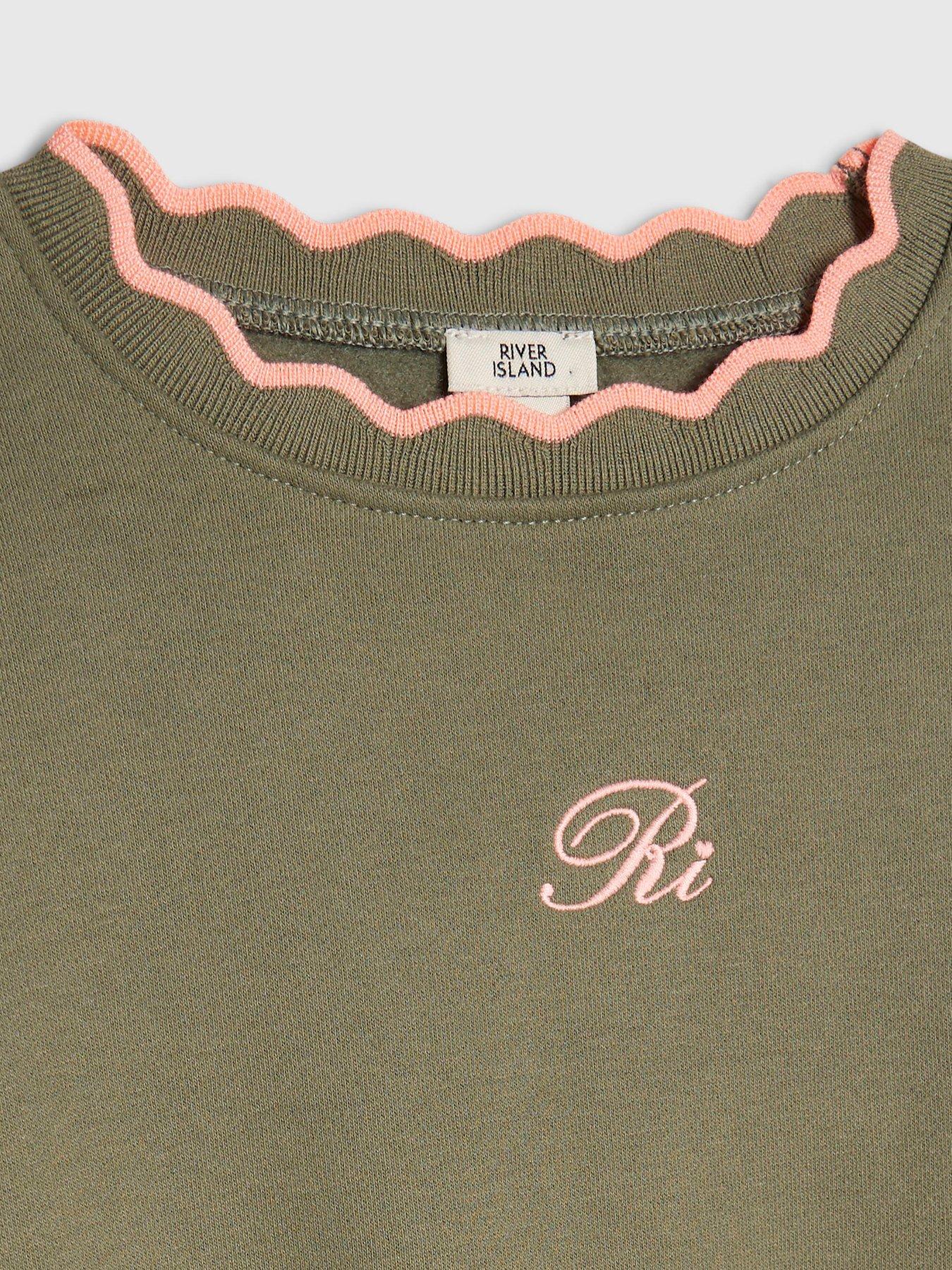 Image 3 of 3 of River Island Girls Scallop Edge RI Sweatshirt - Khaki