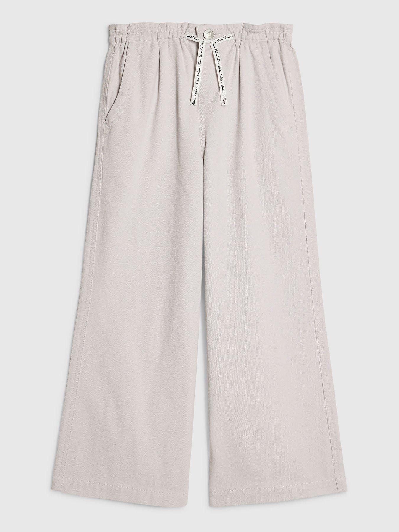 River Island Girls Grey Drawstring Wide Leg Jeans - Grey