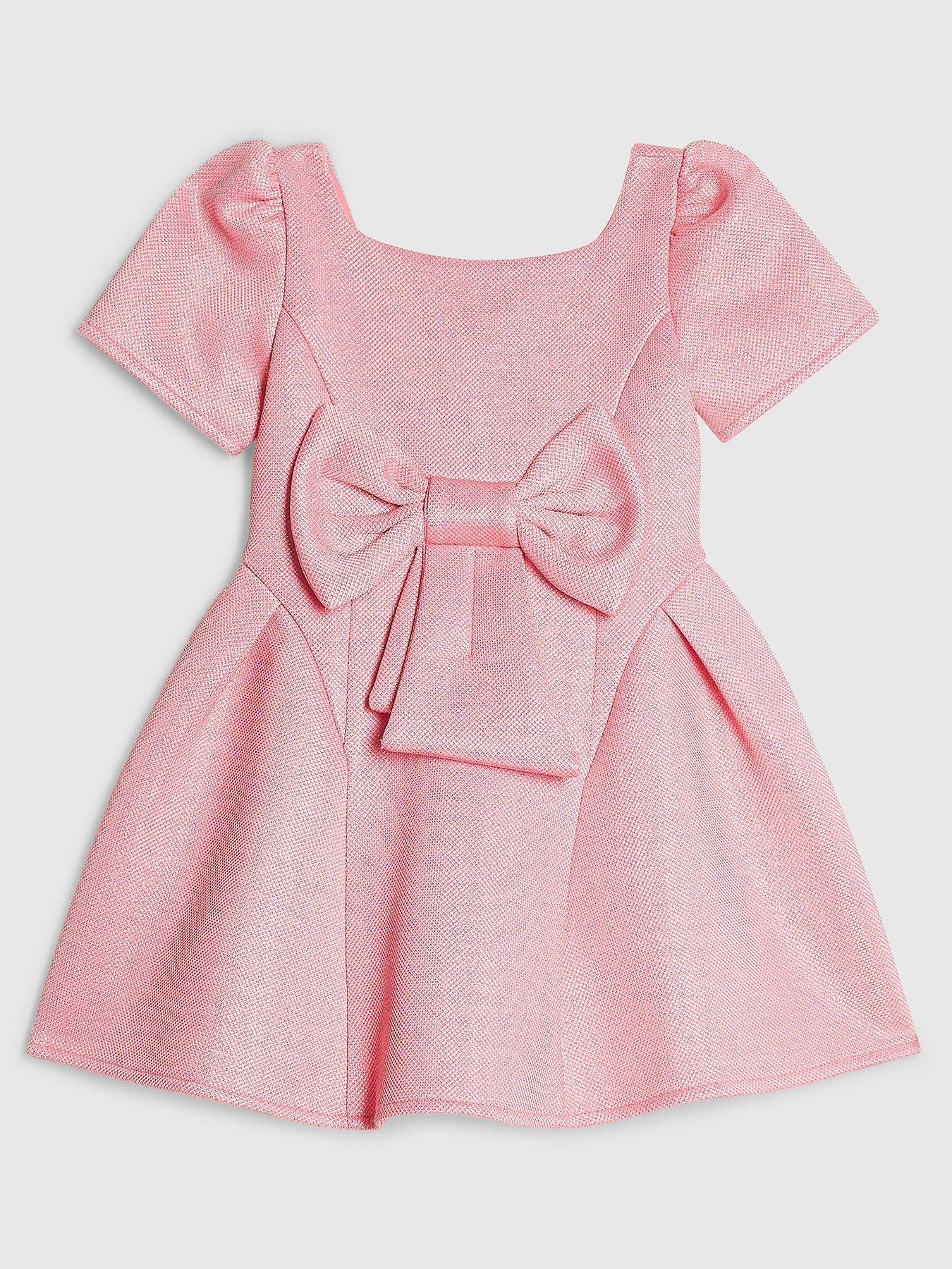 River Island Mini Girls Glitter Bow Skater Dress - Pink