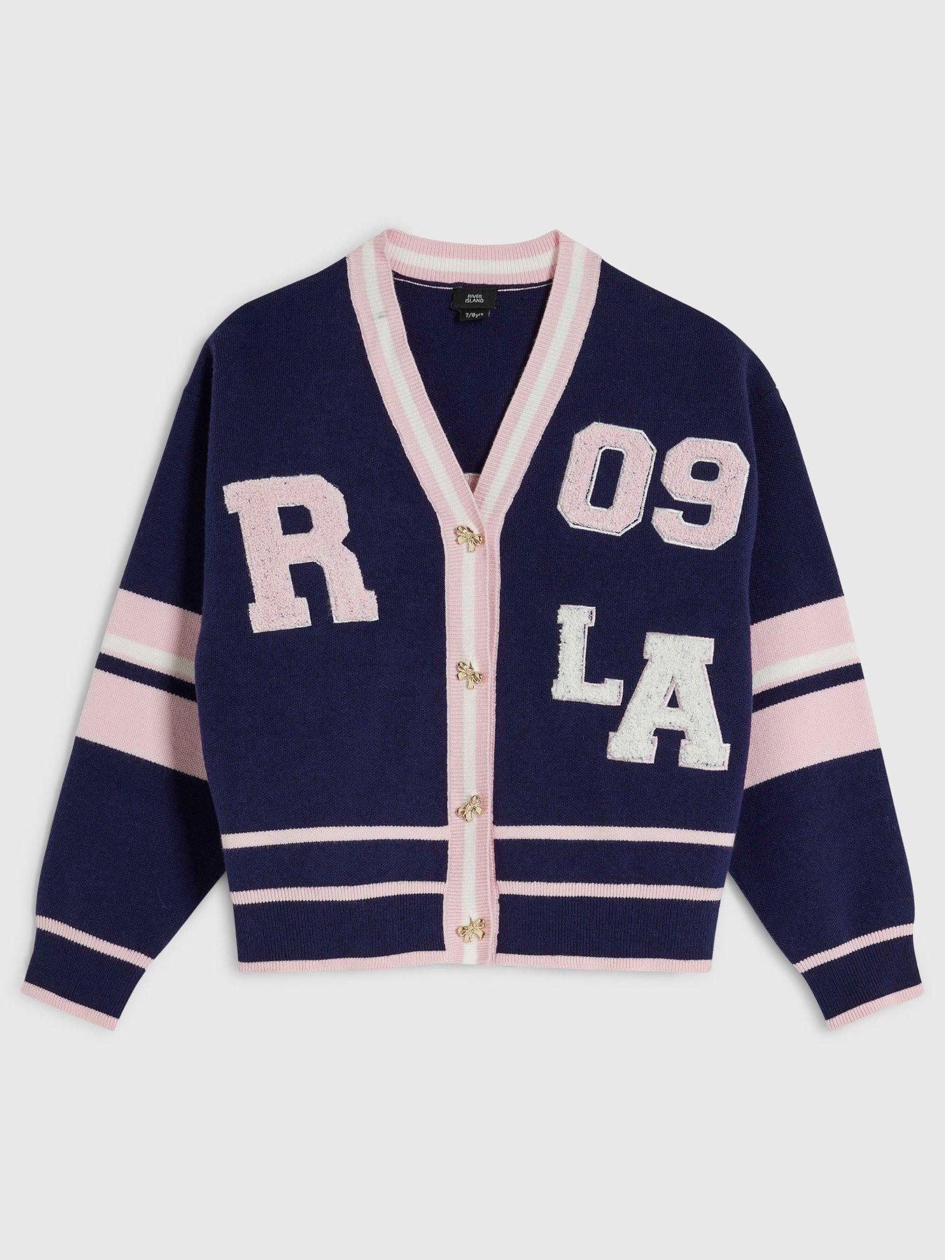River Island Girls Stripe Cherry Cardigan - Navy