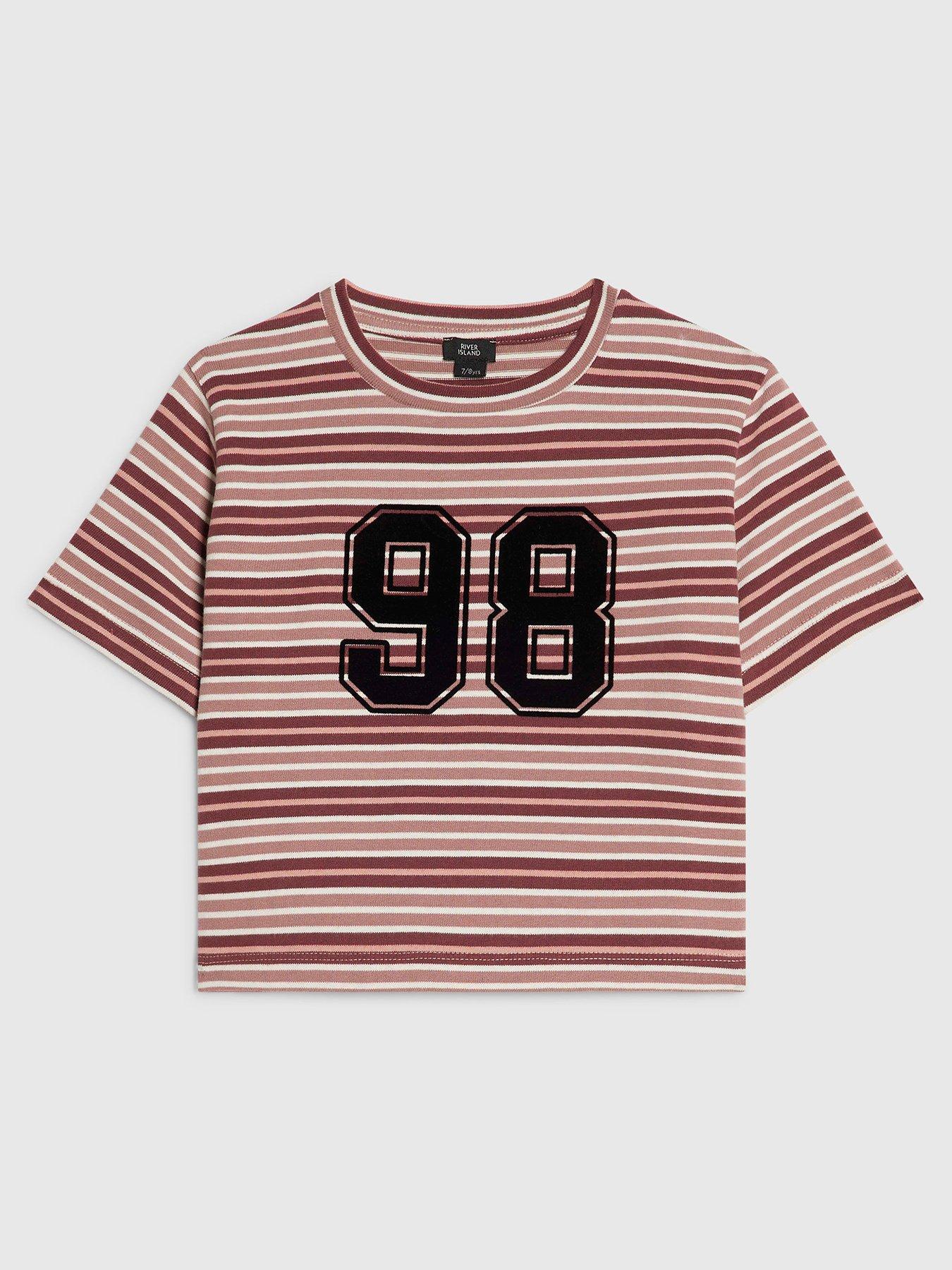River Island Older Girls Stripe Number 98 Crop Top - Pink