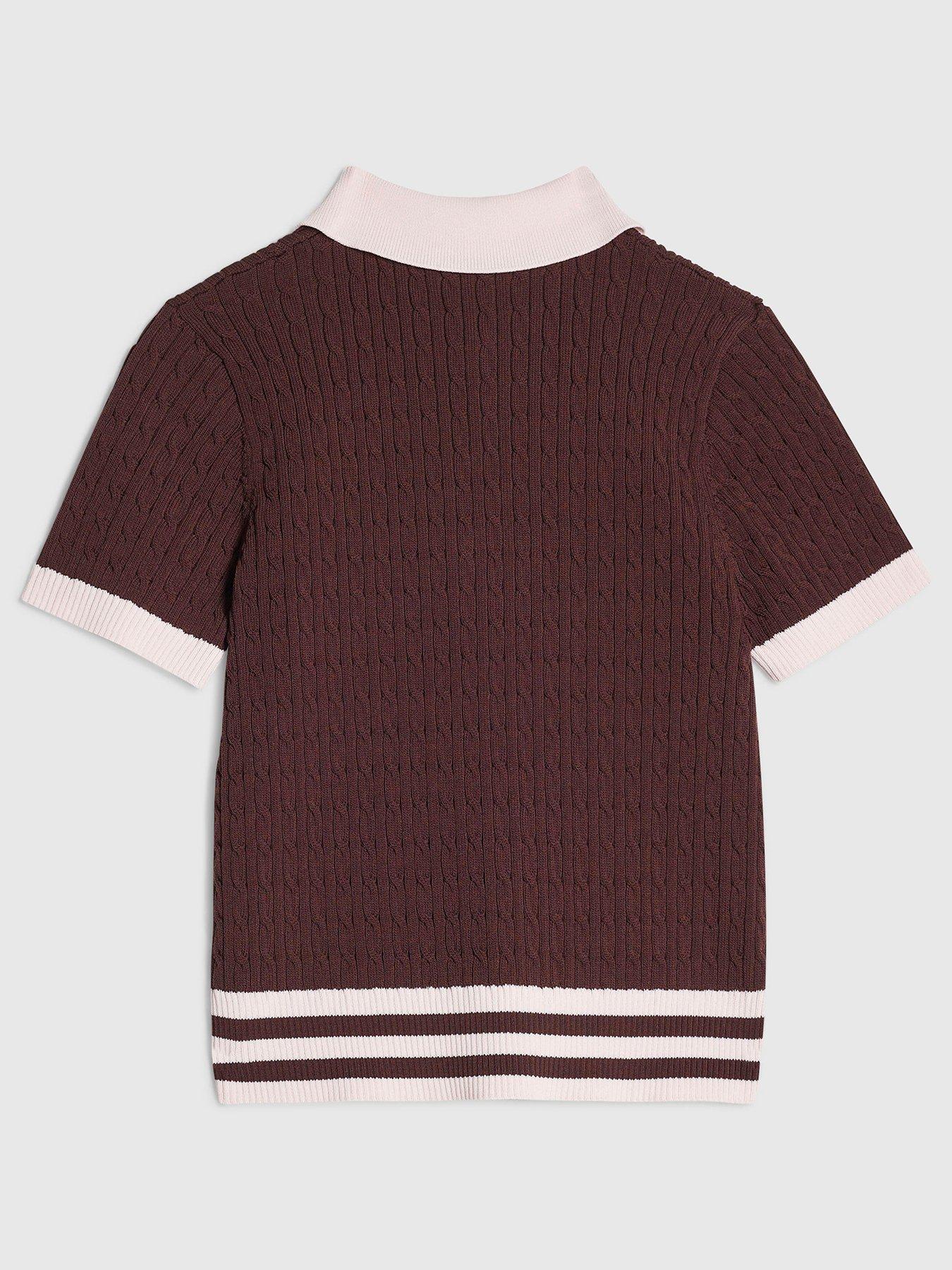 Image 2 of 4 of River Island Girls Tipped Polo Shirt - Brown