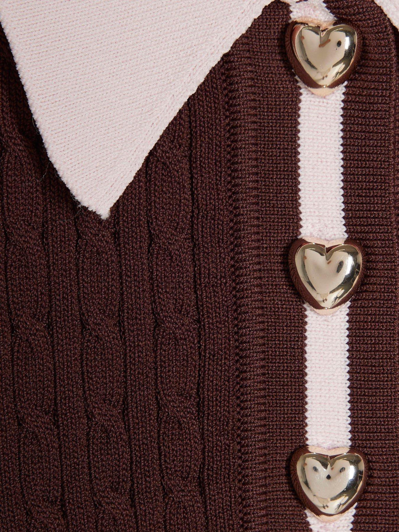Image 3 of 4 of River Island Girls Tipped Polo Shirt - Brown
