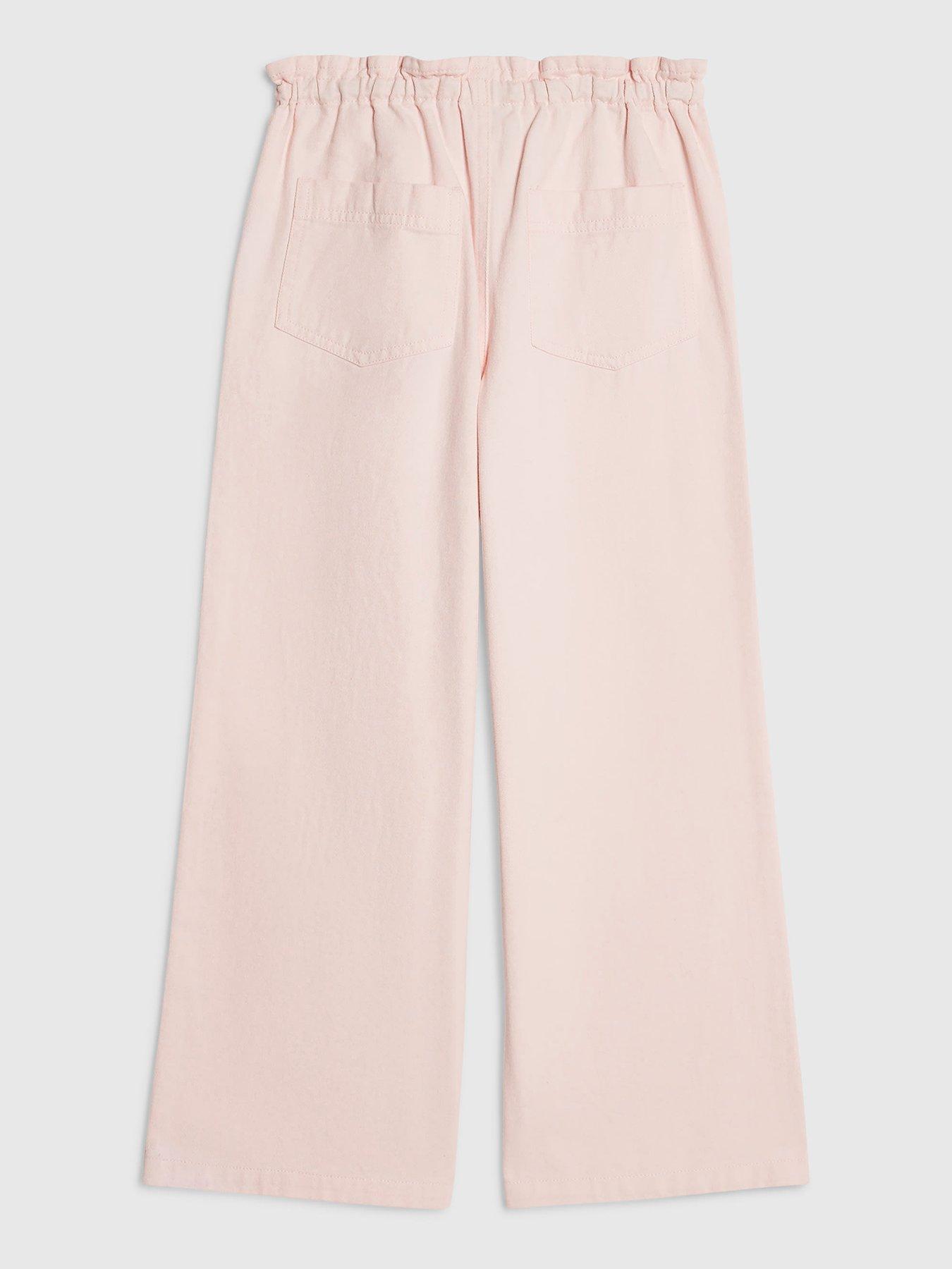 Image 2 of 4 of River Island Girls Pink Drawstring Wide Leg Jeans - Pink