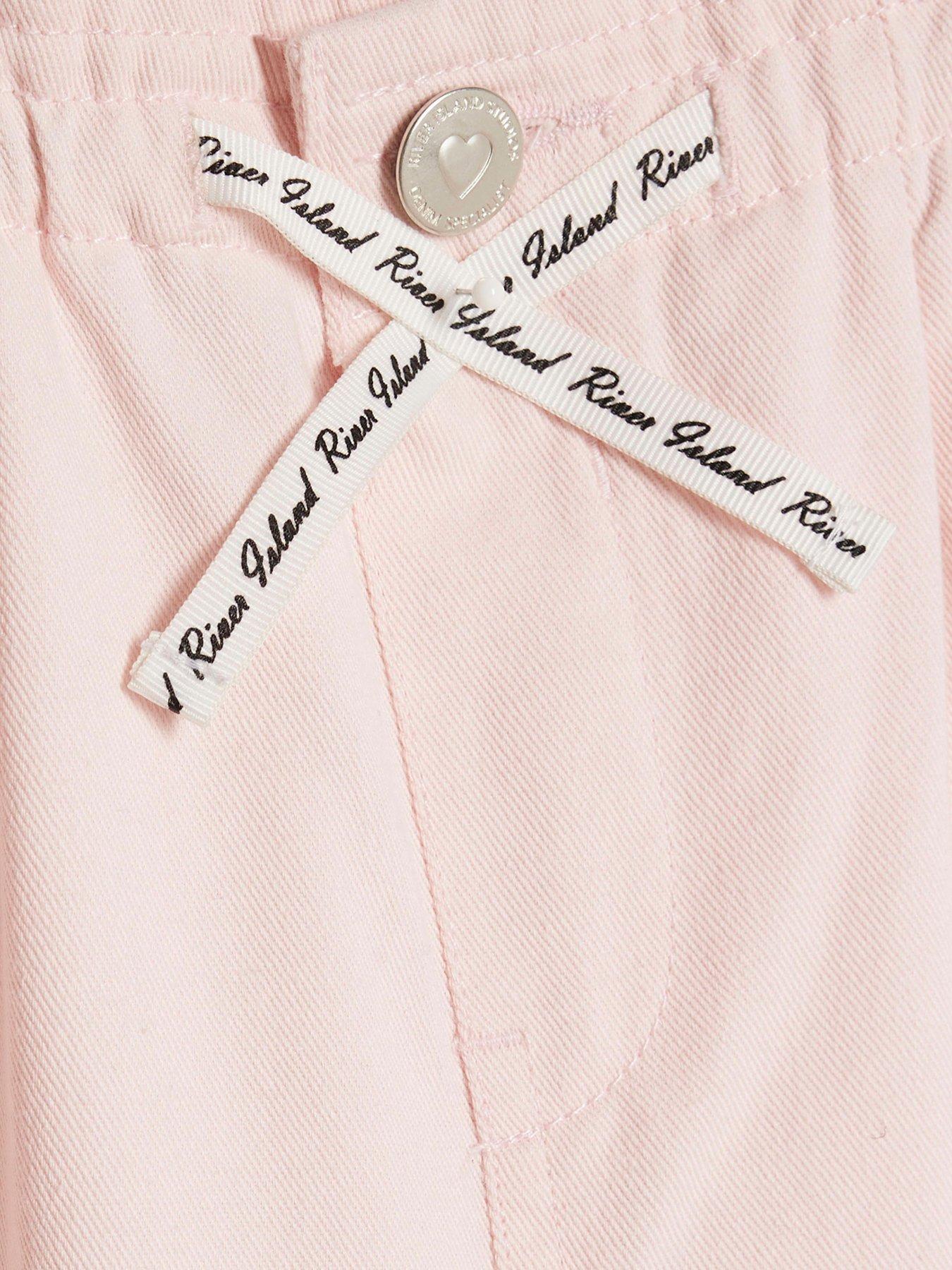 Image 4 of 4 of River Island Girls Pink Drawstring Wide Leg Jeans - Pink