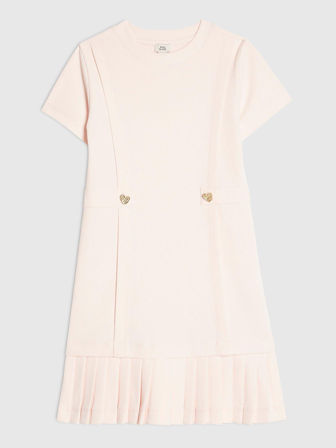 River Island Girls Premium Pleated Hem Dress - Pink
