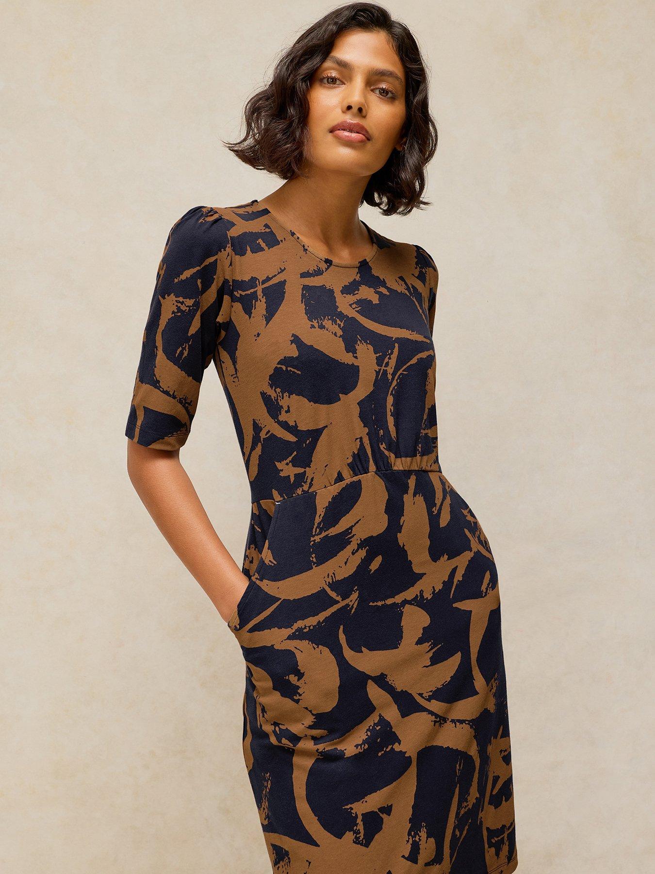 Image 1 of 6 of White Stuff Olivia Jersey Dress - Brown