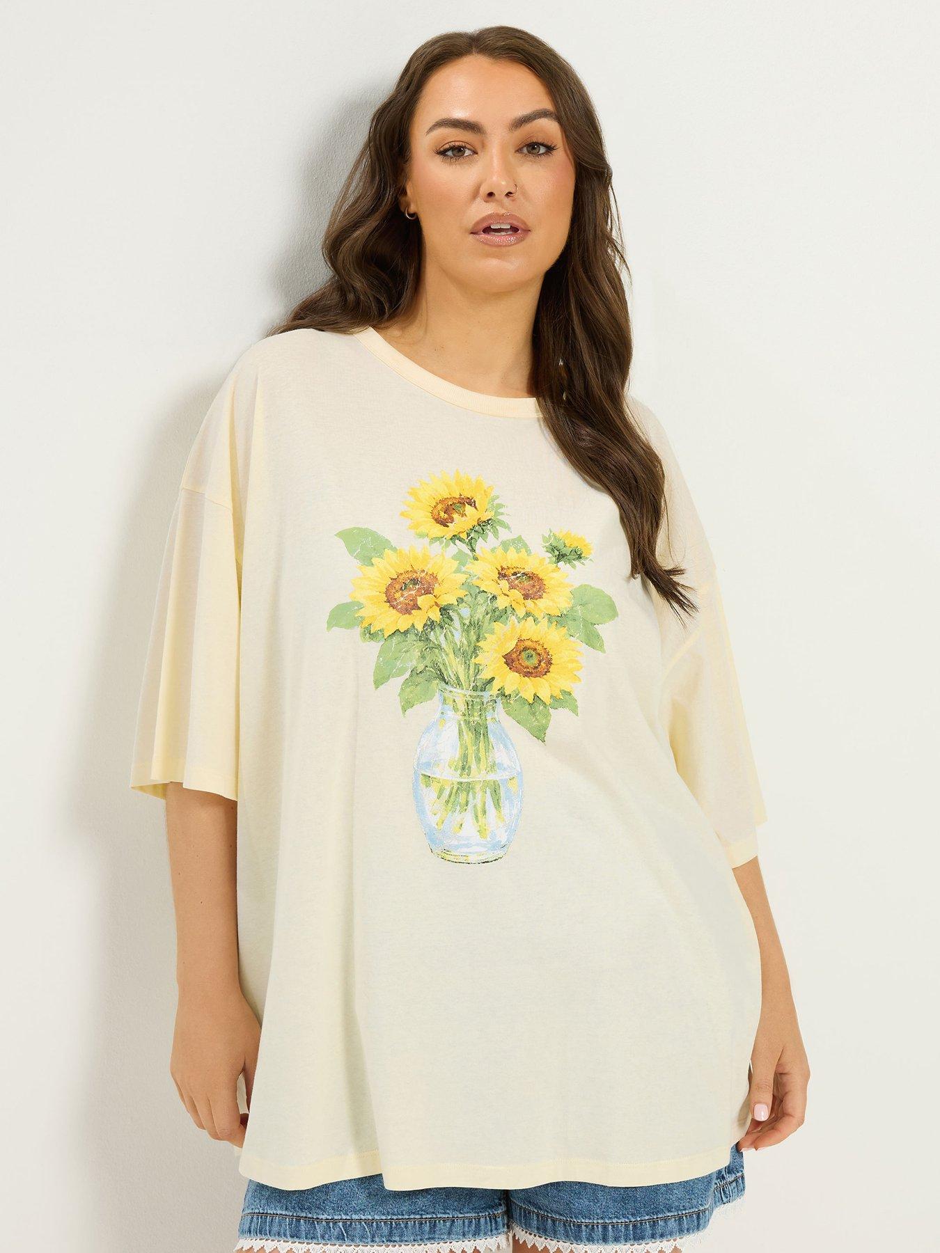 Yours Curve Sunflower Placement Boxy T-Shirt - Yellow