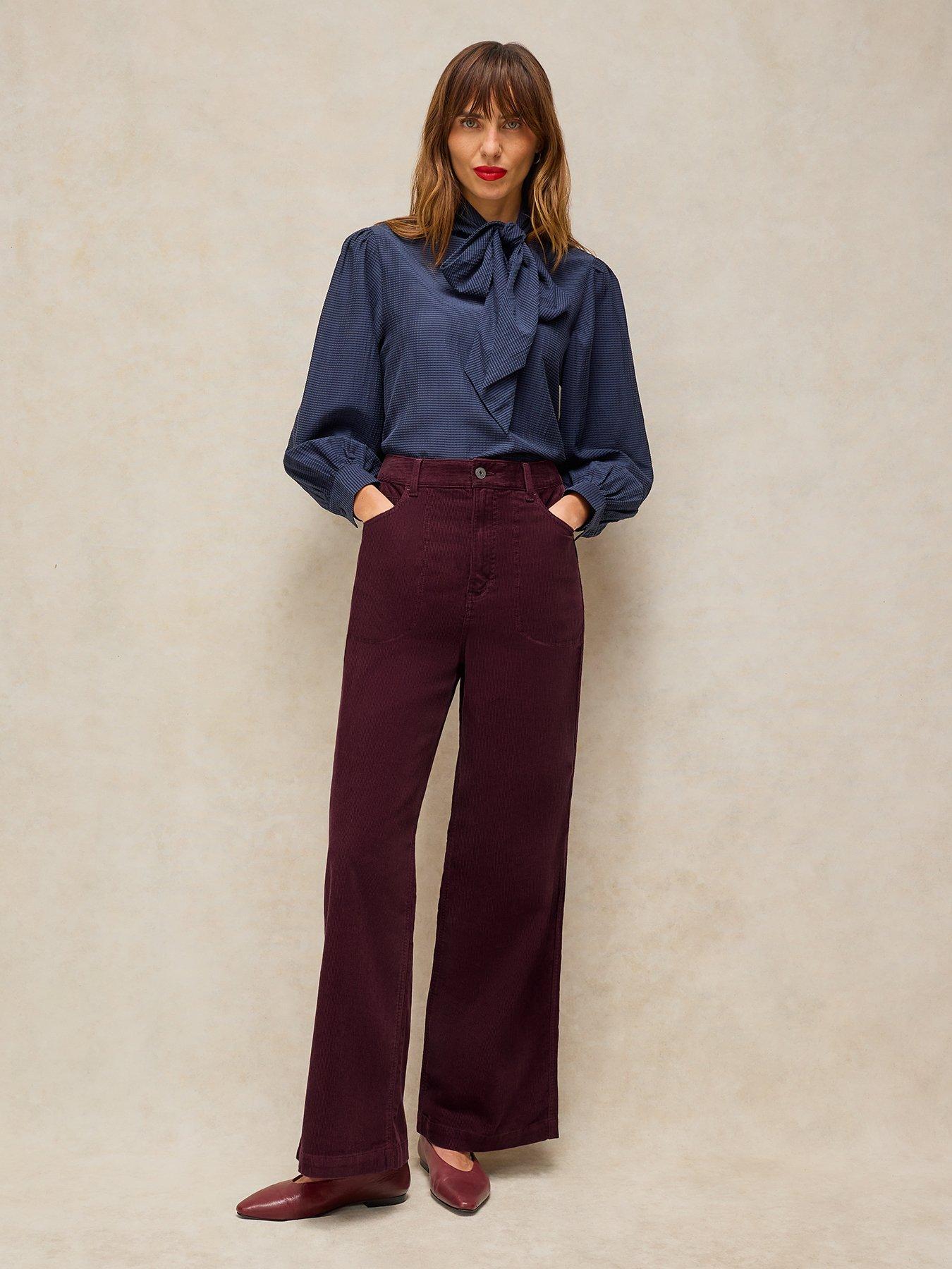 Image 3 of 5 of White Stuff Womens Tia Wide Leg Mid-Rise Cord Trousers - Purple