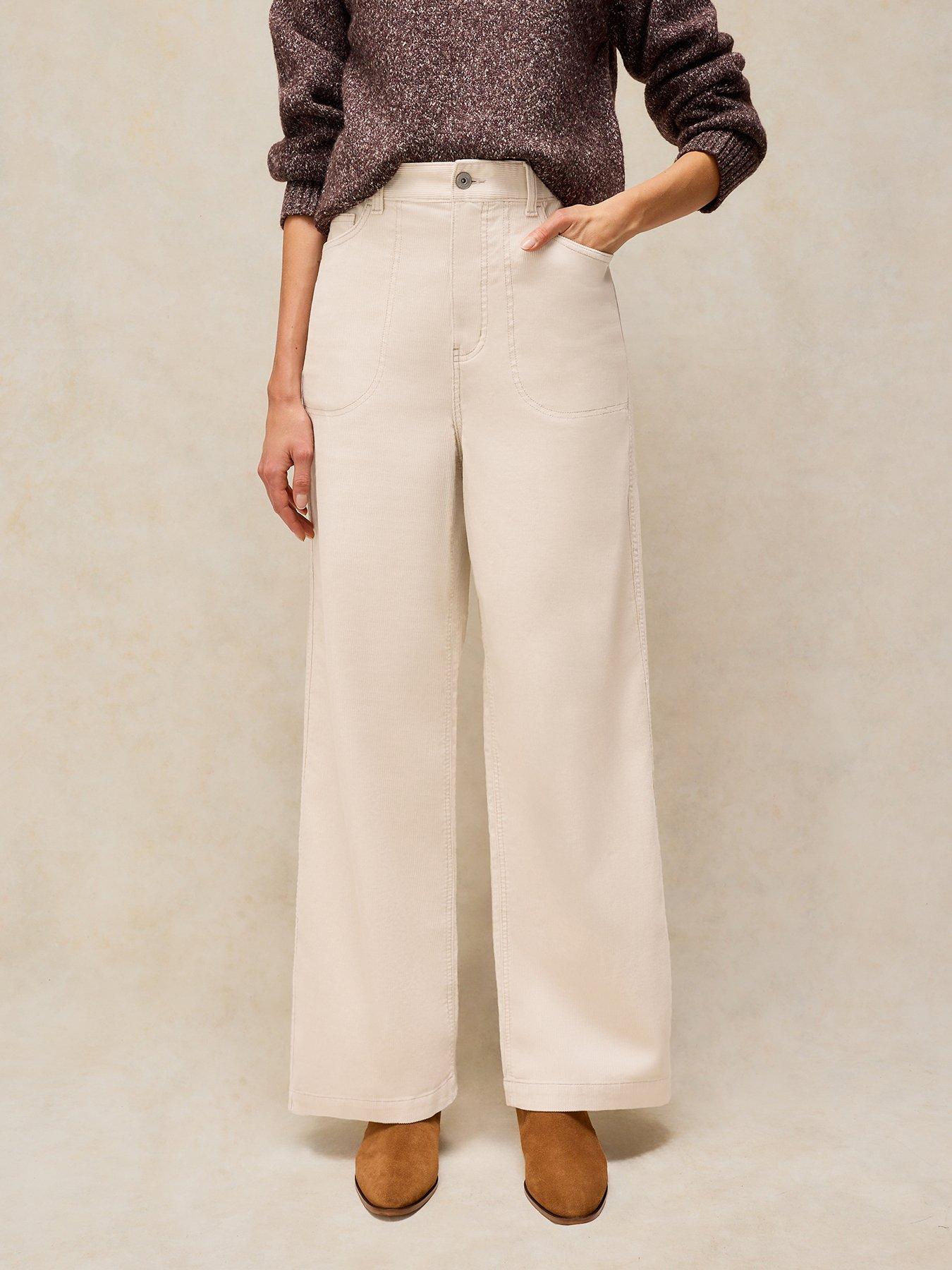 Image 1 of 5 of White Stuff Womens Tia Cord Wide Leg Trousers - White