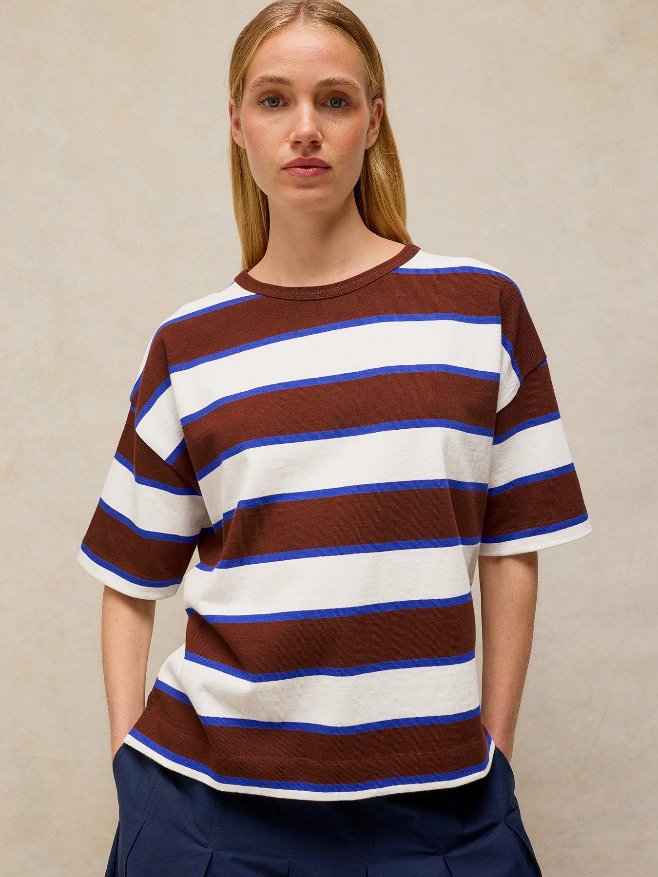 White Stuff Kat Stripe Midweight Tee - Brown Multi