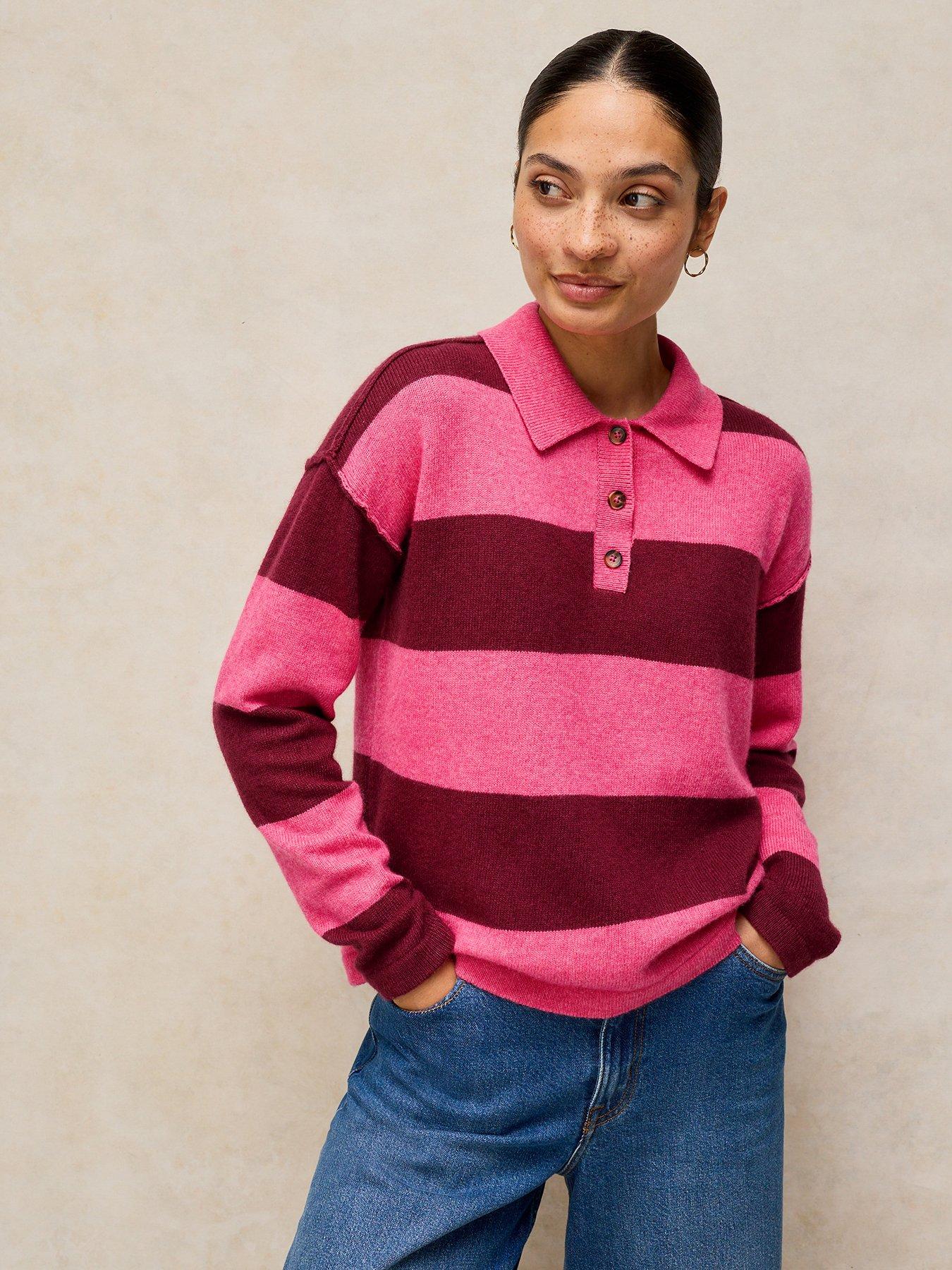 White Stuff Camilla Stripe Collared Jumper - Pink