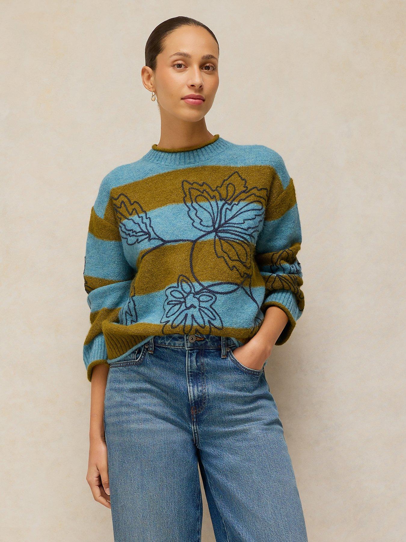 White Stuff Emma Floral Stripe Knit Jumper - Multi