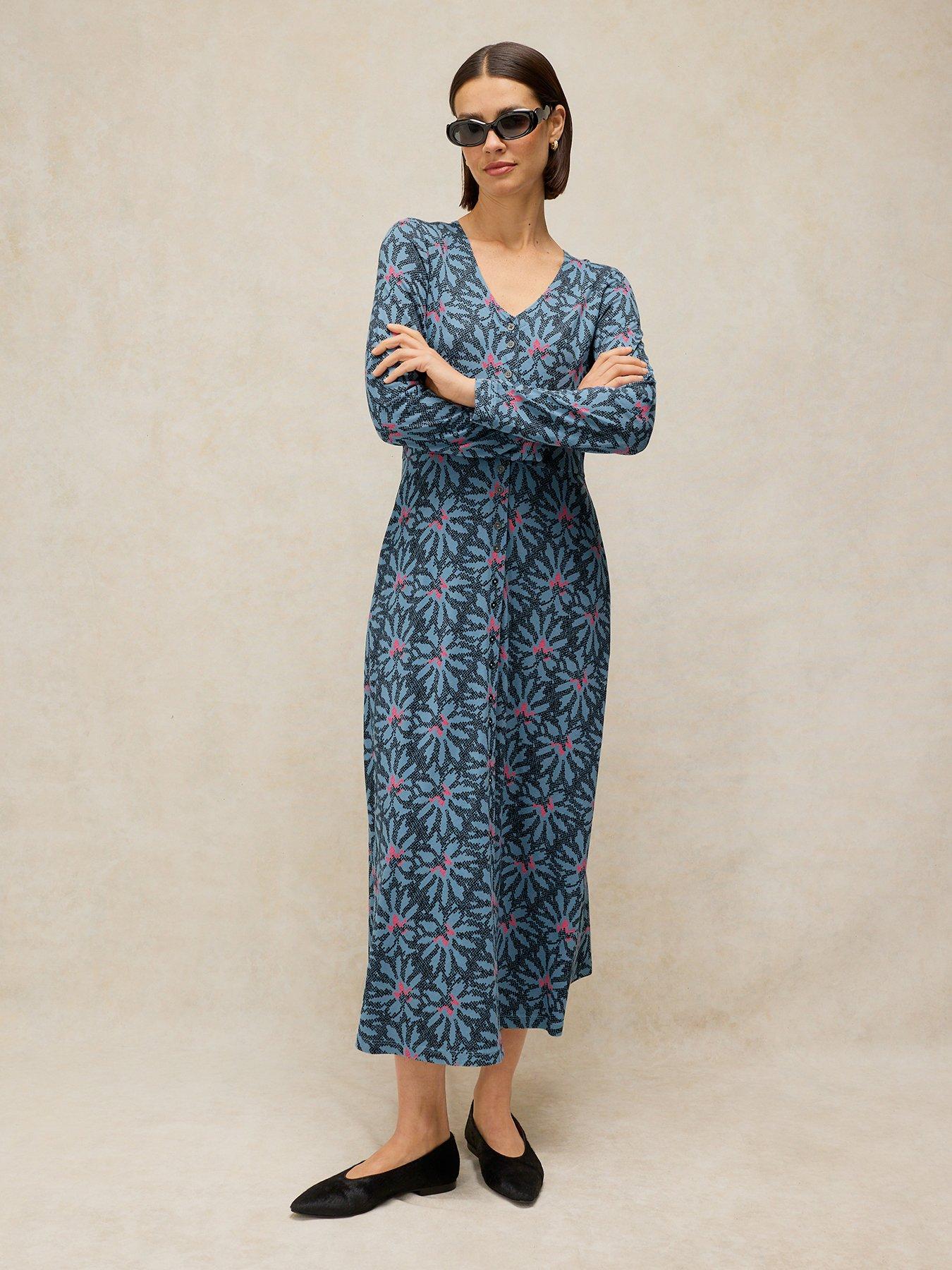 White Stuff Reese Button Through Dress - Blue