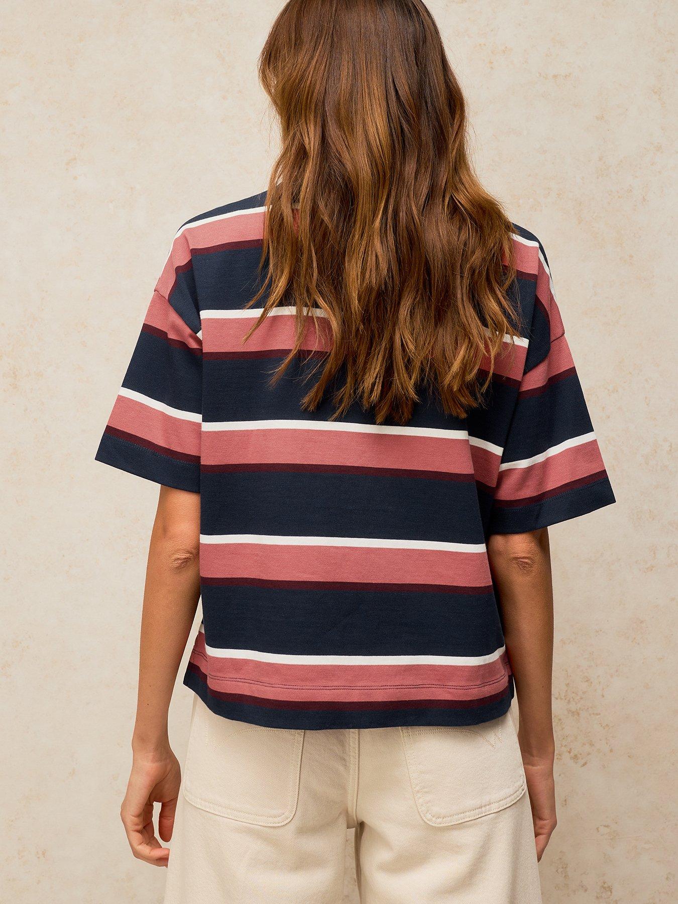 Image 2 of 5 of White Stuff Womens Kat Stripe Midweight Relaxed Dropped Shoulder T-Shirt - Blue