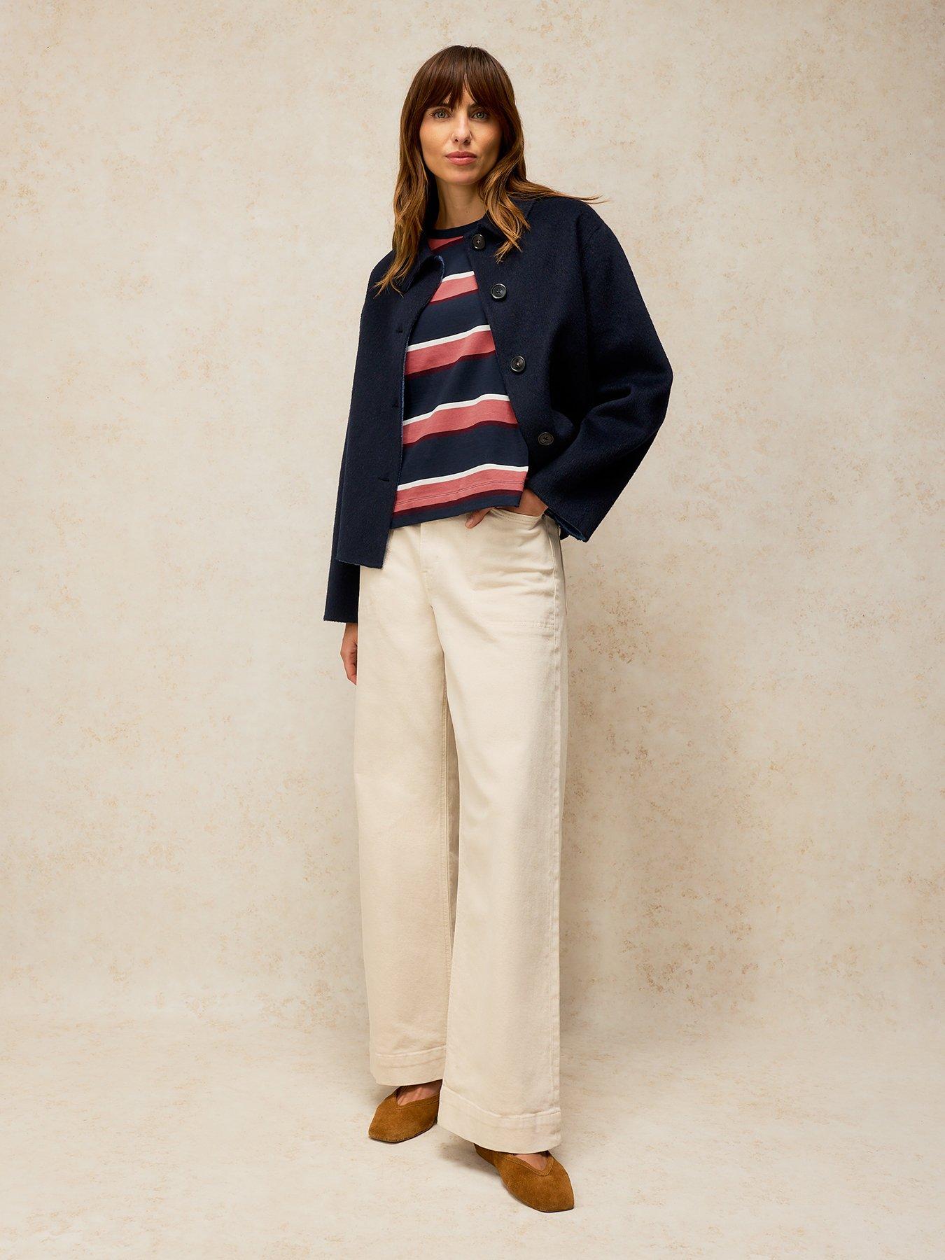 Image 3 of 5 of White Stuff Womens Kat Stripe Midweight Relaxed Dropped Shoulder T-Shirt - Blue
