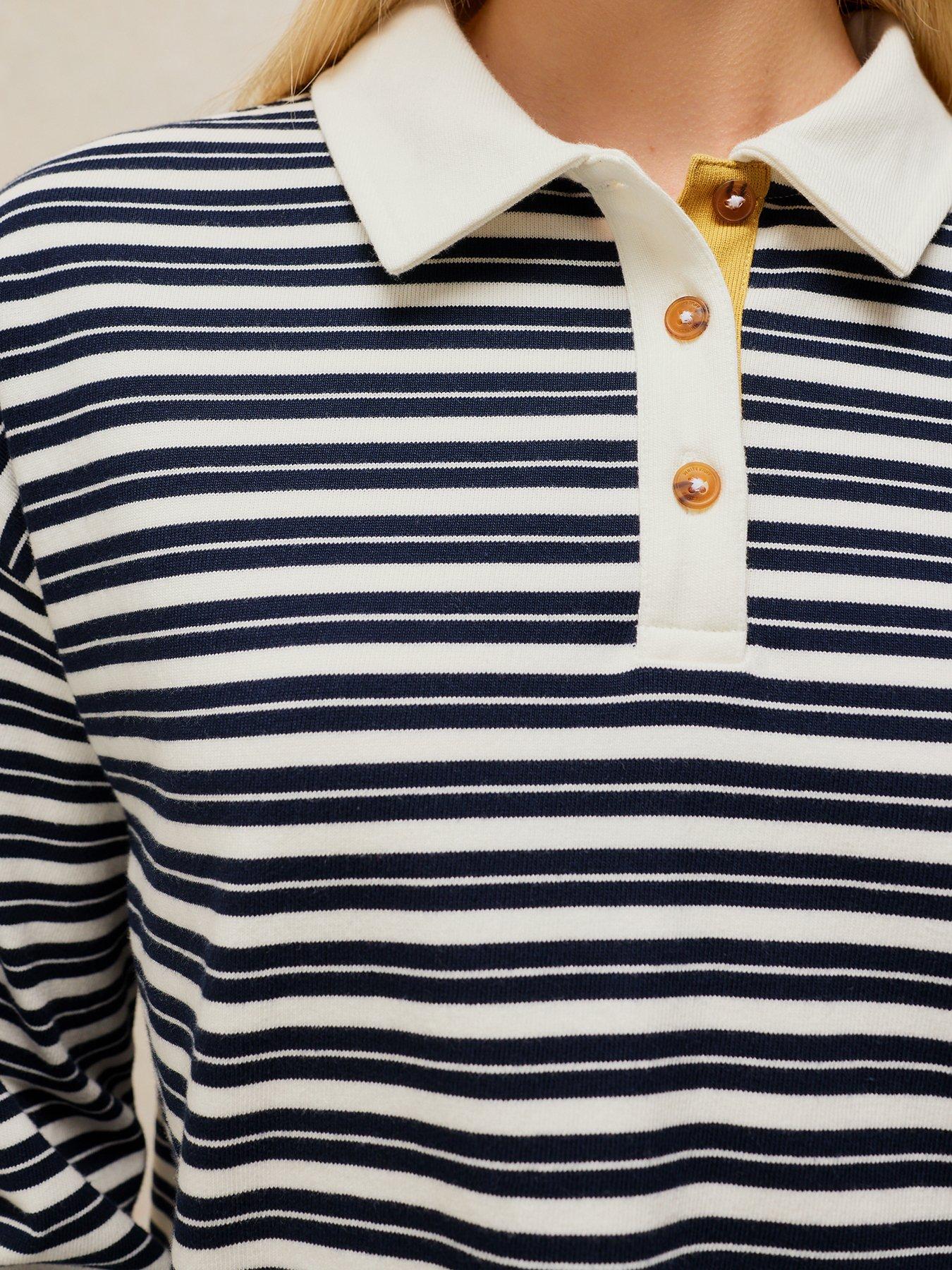 Image 4 of 5 of White Stuff Riley Stripe Long Sleeve Rugby Top - Blue