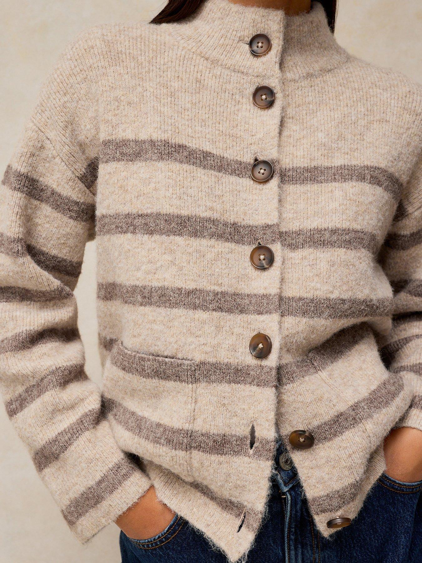 Image 1 of 5 of White Stuff Margot Stripe Button Through Cardigan - Cream