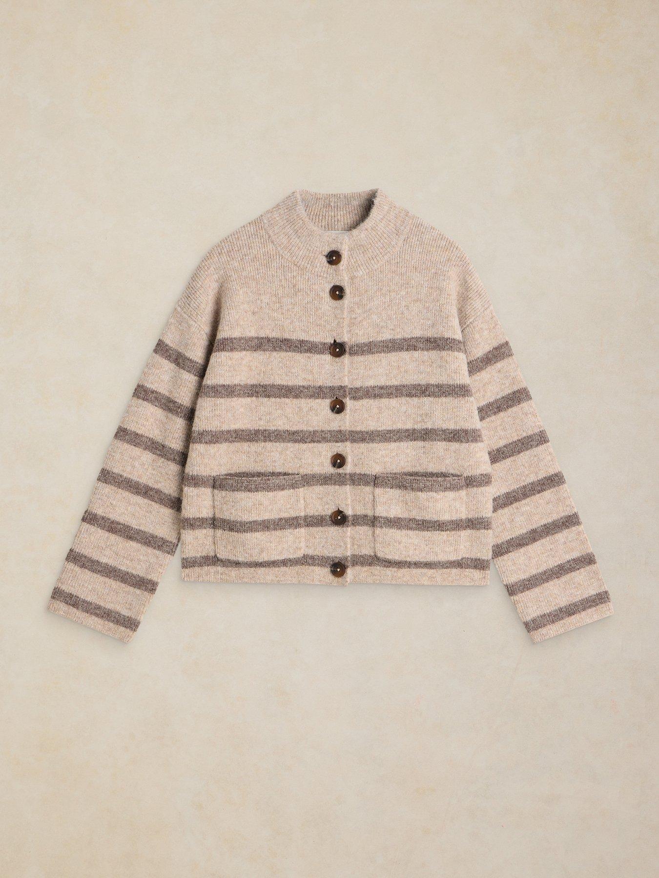 Image 5 of 5 of White Stuff Margot Stripe Button Through Cardigan - Cream