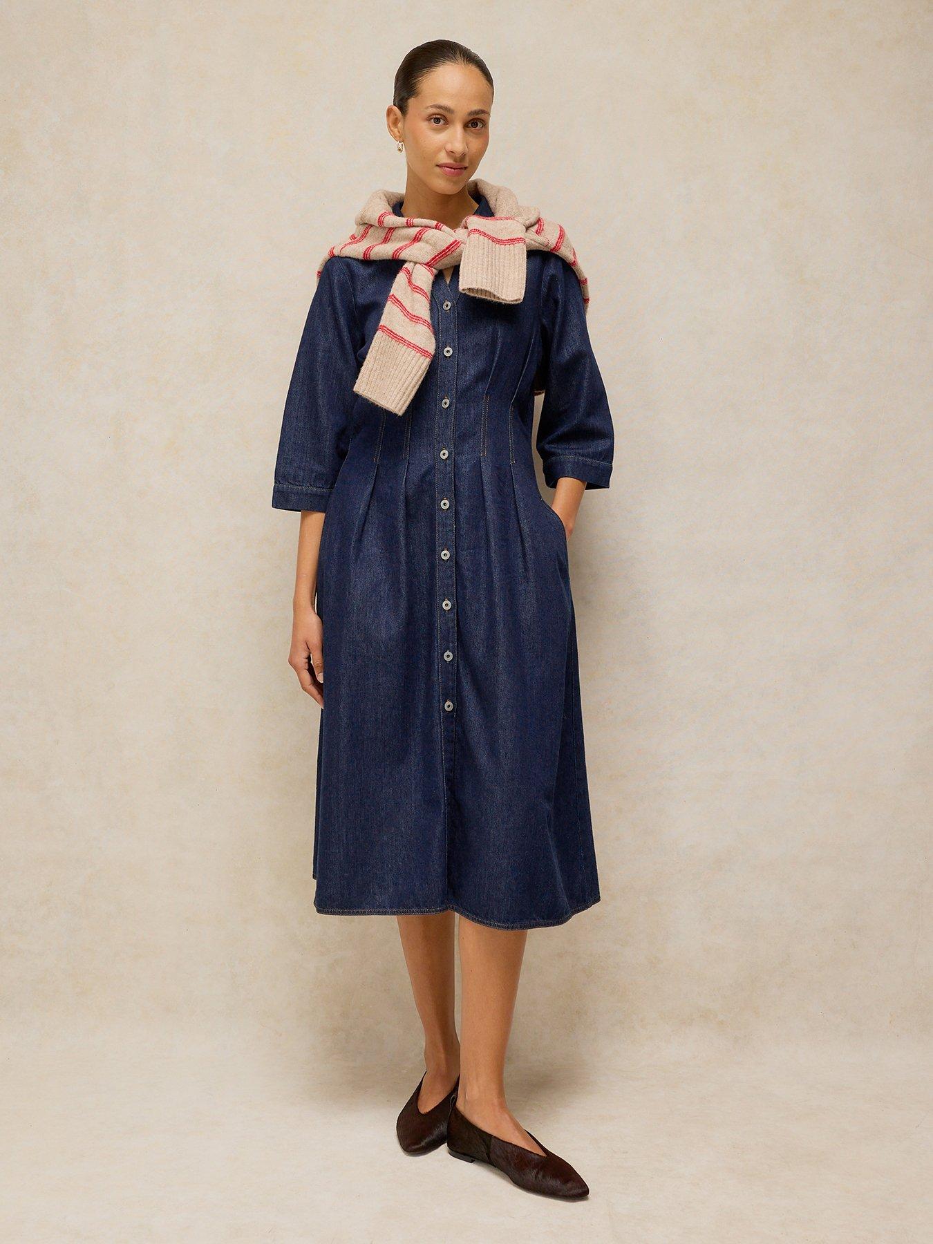White Stuff Luna Denim Pleat Dress - Blue
