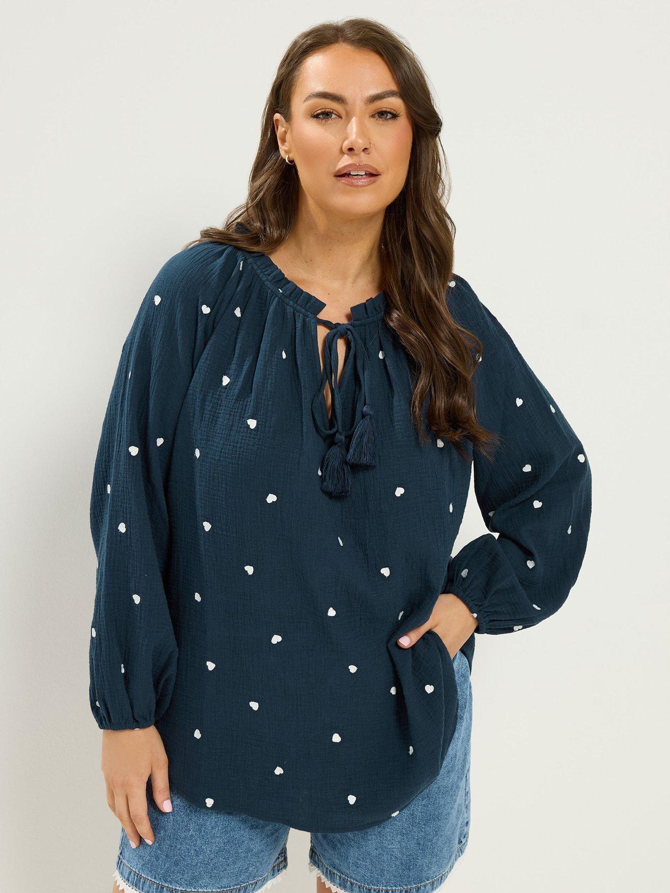 Yours Curve Heart Print Blouse  - Blue