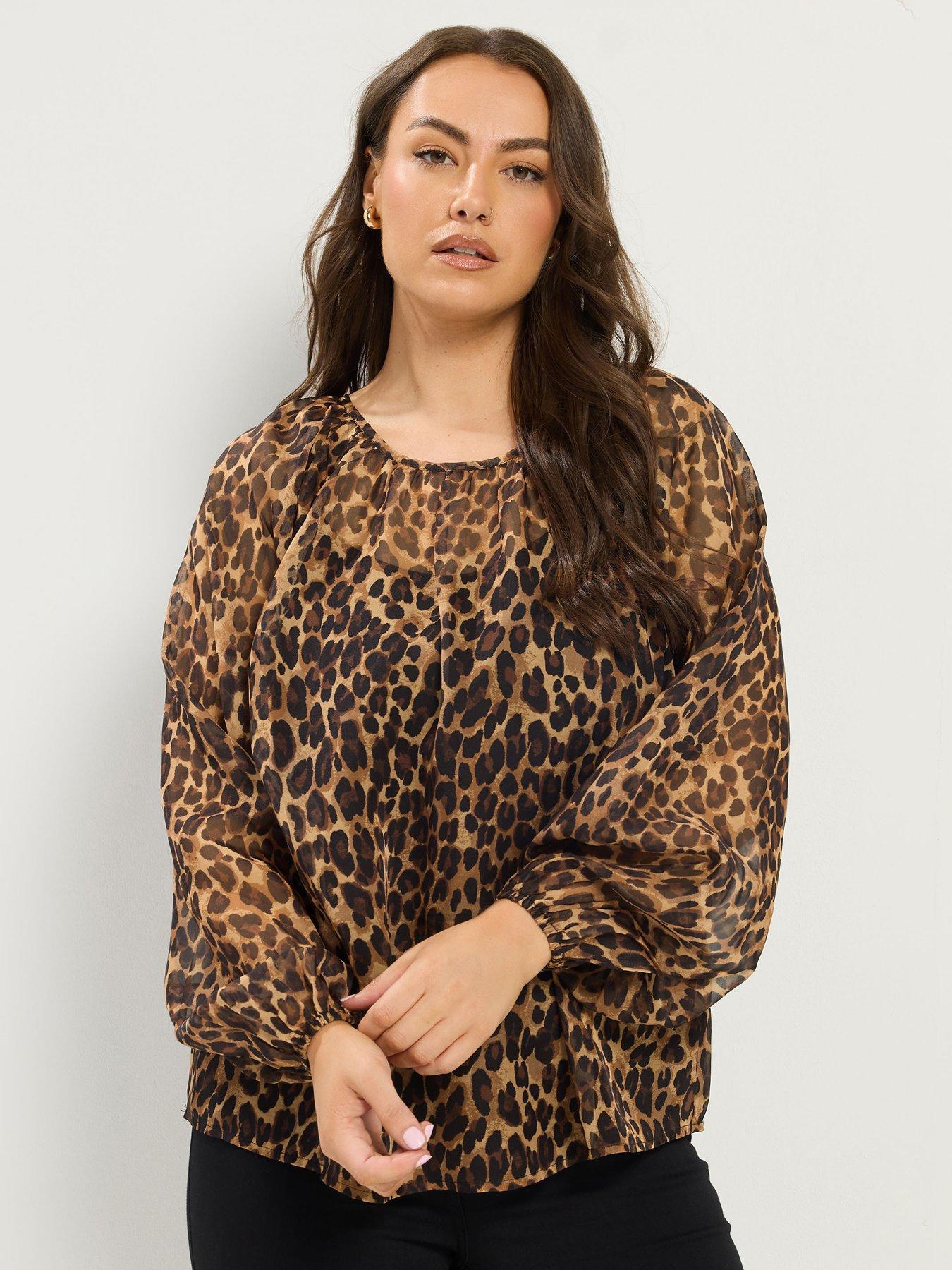 Yours Curve Leopard Print Chiffon Top - Brown