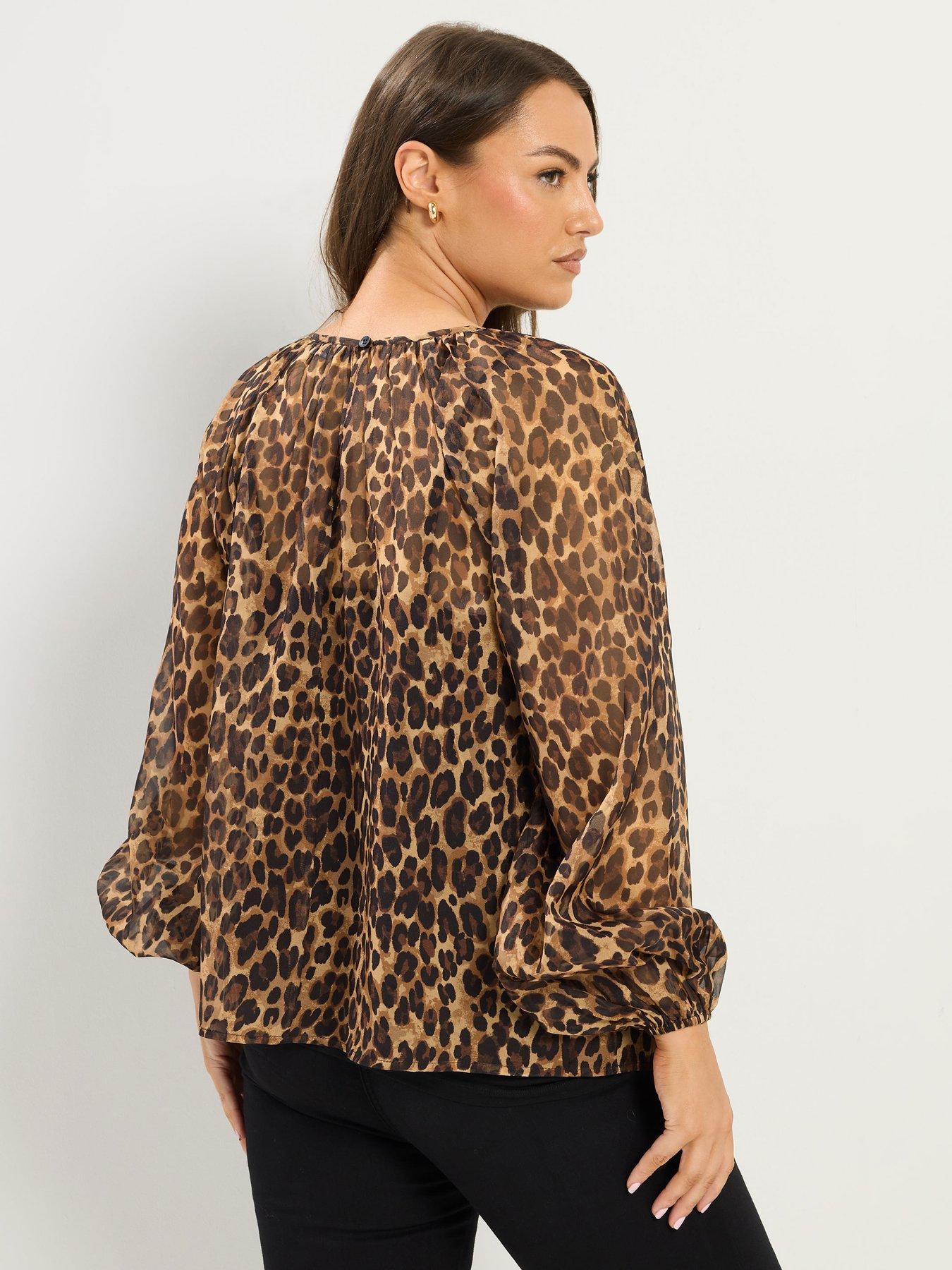 Image 2 of 4 of Yours Curve Leopard Print Chiffon Top - Brown