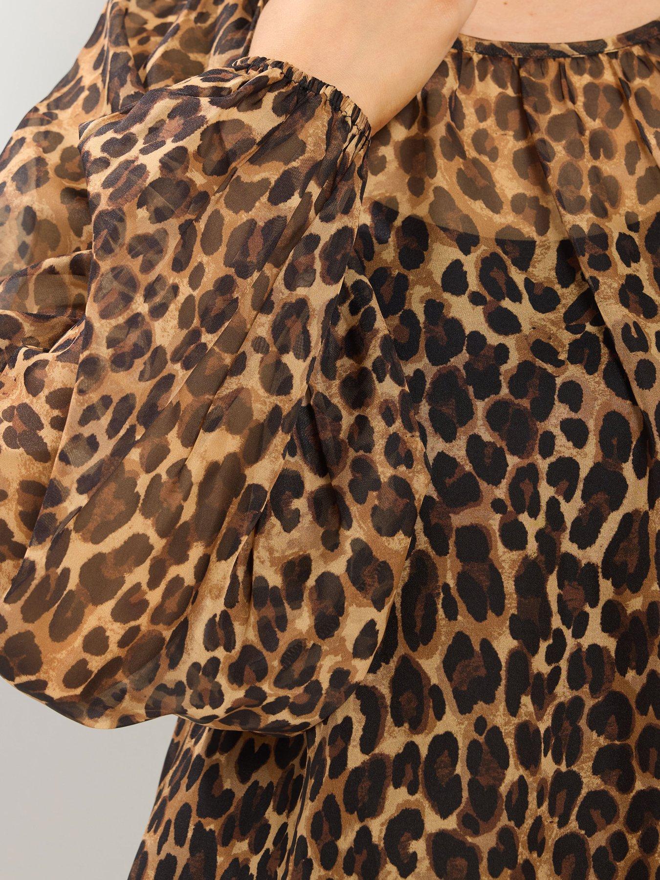 Image 4 of 4 of Yours Curve Leopard Print Chiffon Top - Brown